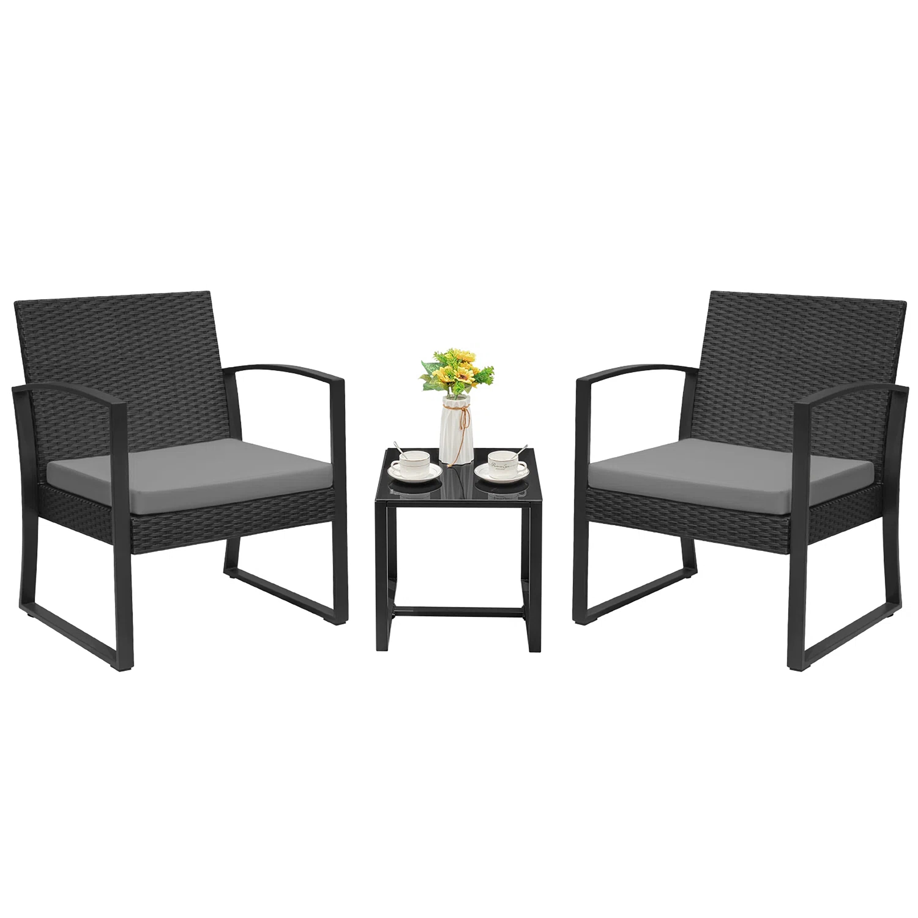 Vineego LS-PCS22-0027-0GY 3 -Piece Patio Conversation Set with Gray Cushions