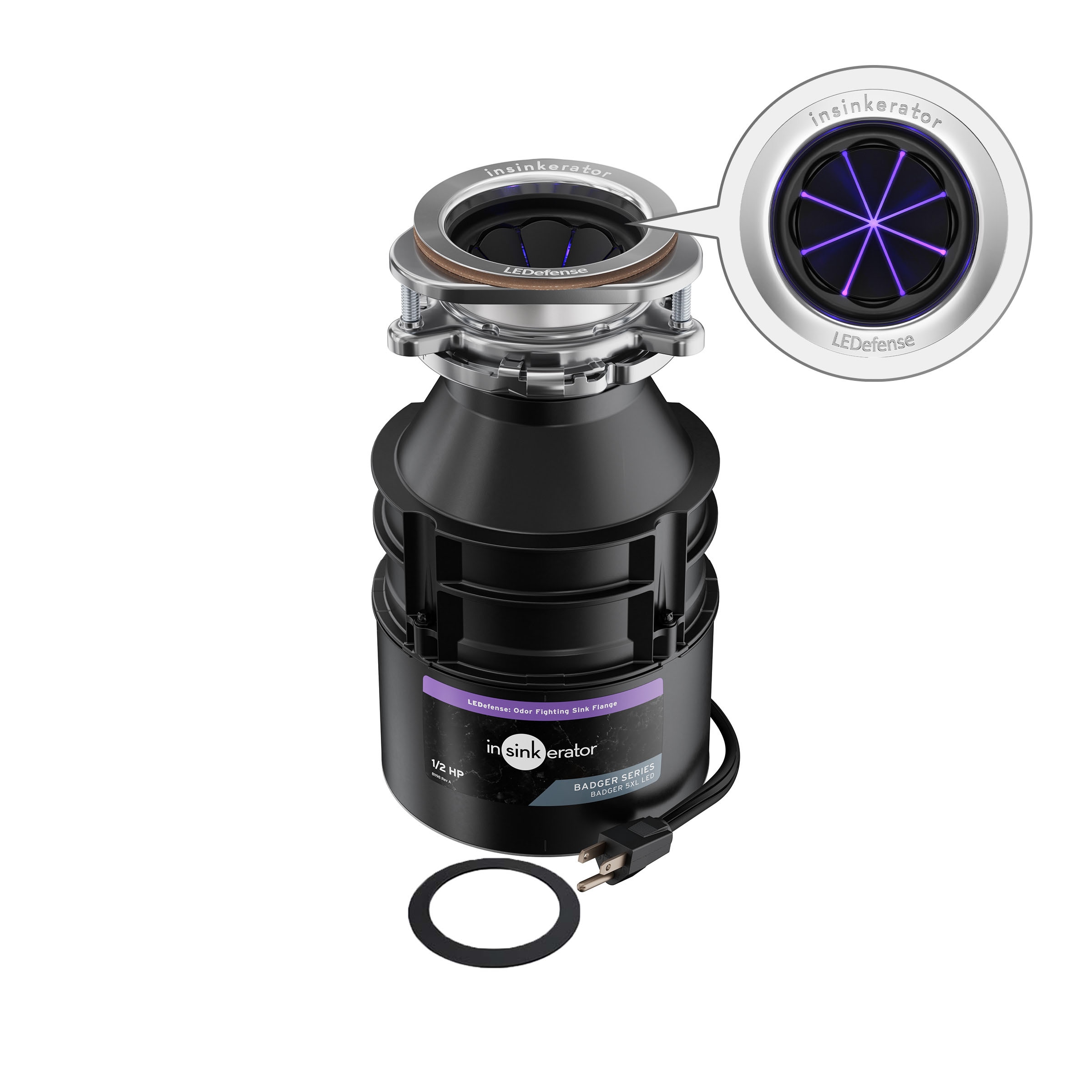 InSinkErator Badger 5XL LED Continuous feed 1/2-HP Septic Safe Corded Garbage Disposal #BADGER 5XL LED
