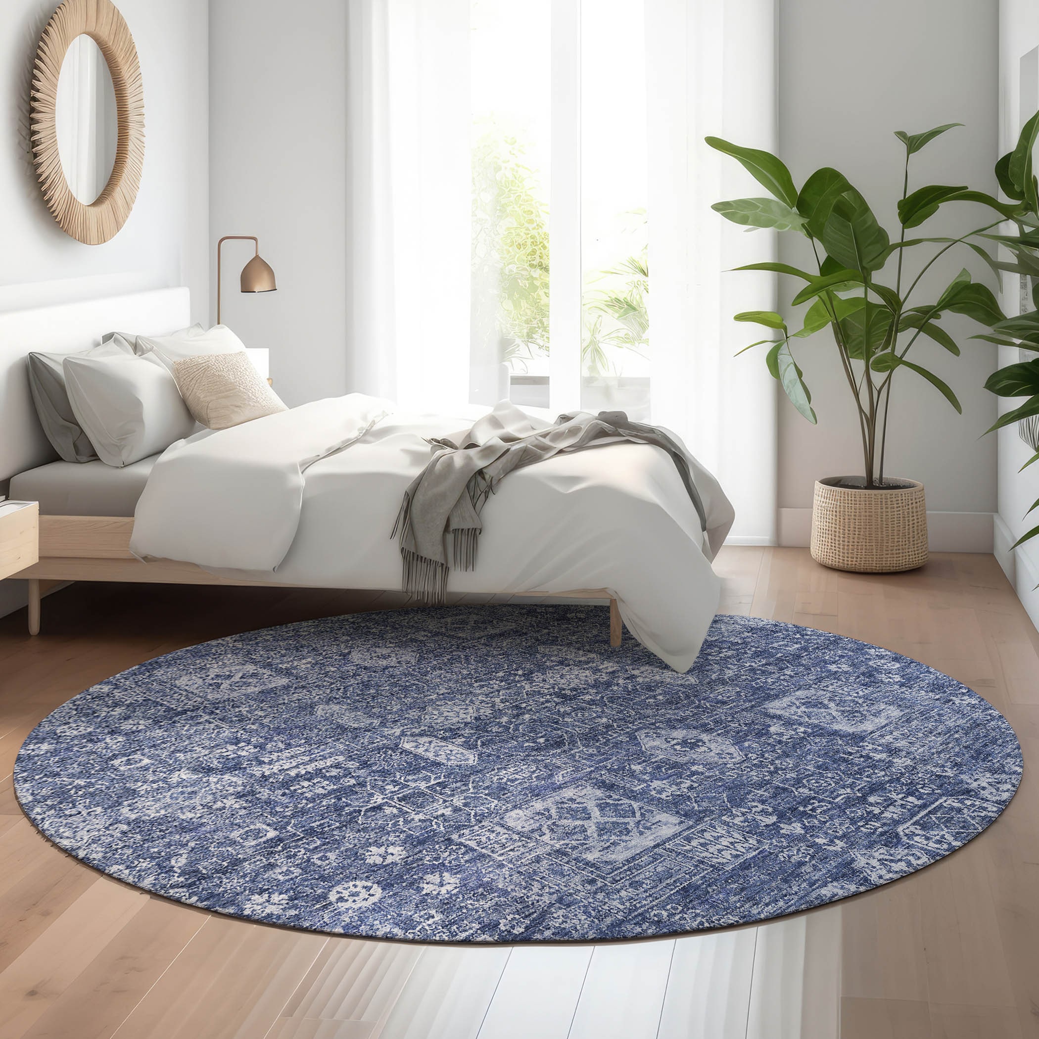 Addison Rugs AMF637NA8RO Mayfield AMF637NA 8 x 8 (ft) Loomed Polyester Navy Round Indoor Geometric Machine washable Area rug