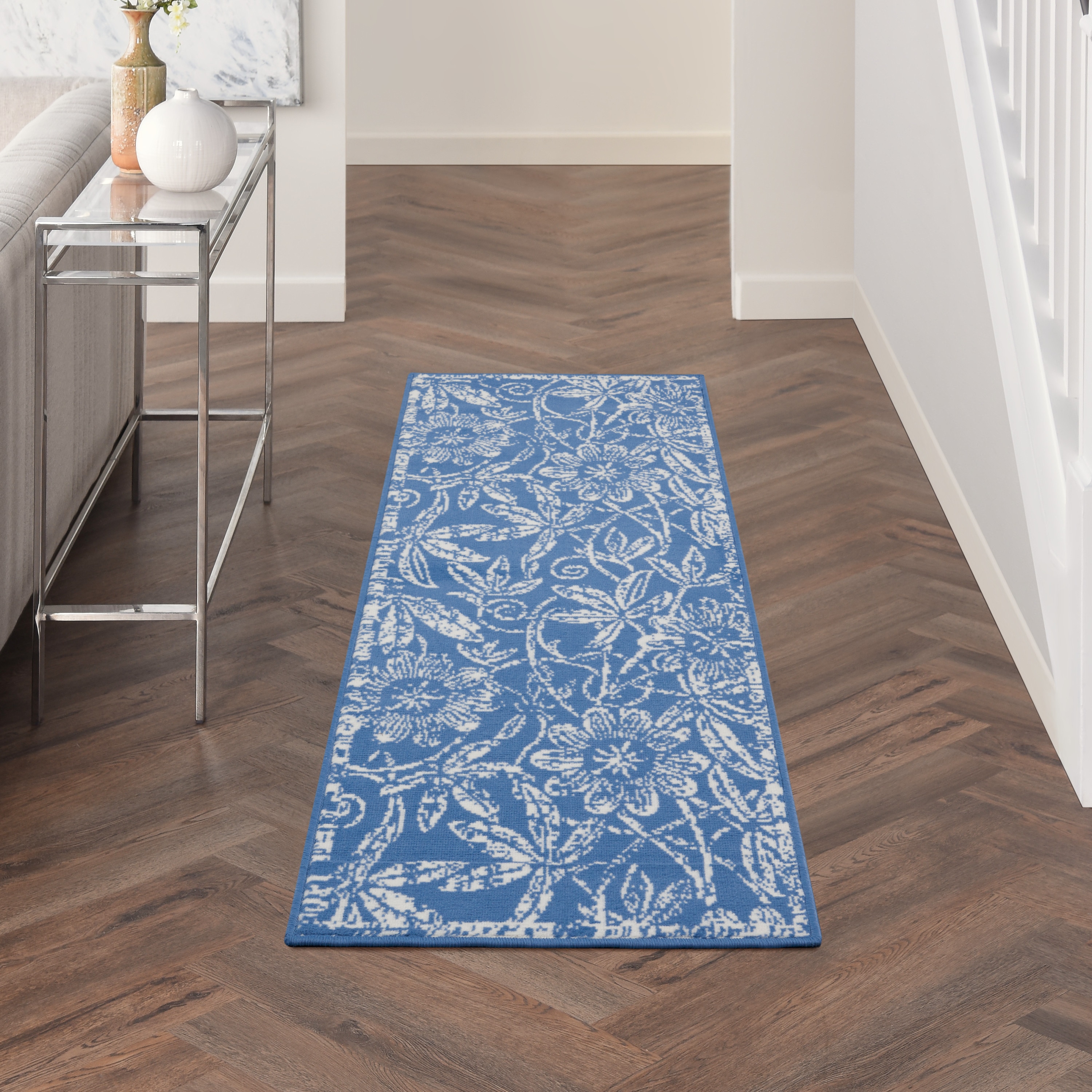 Nourison 99446831873 Whimsicle 2 x 6 (ft) Loomed Polypropylene Blue Rectangular Indoor Floral/Botanical Runner rug