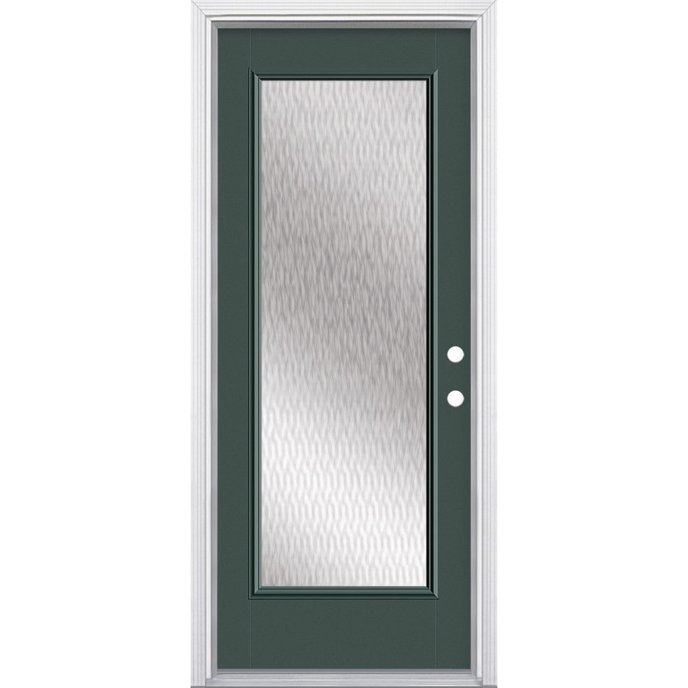 Masonite 628035 Double Water Textured Glass 32-in x 80-in x 4-9/16-in Fiberglass Full lite Left-hand inswing Evergreen Painted Prehung Front Door with Brickmould Insulating core