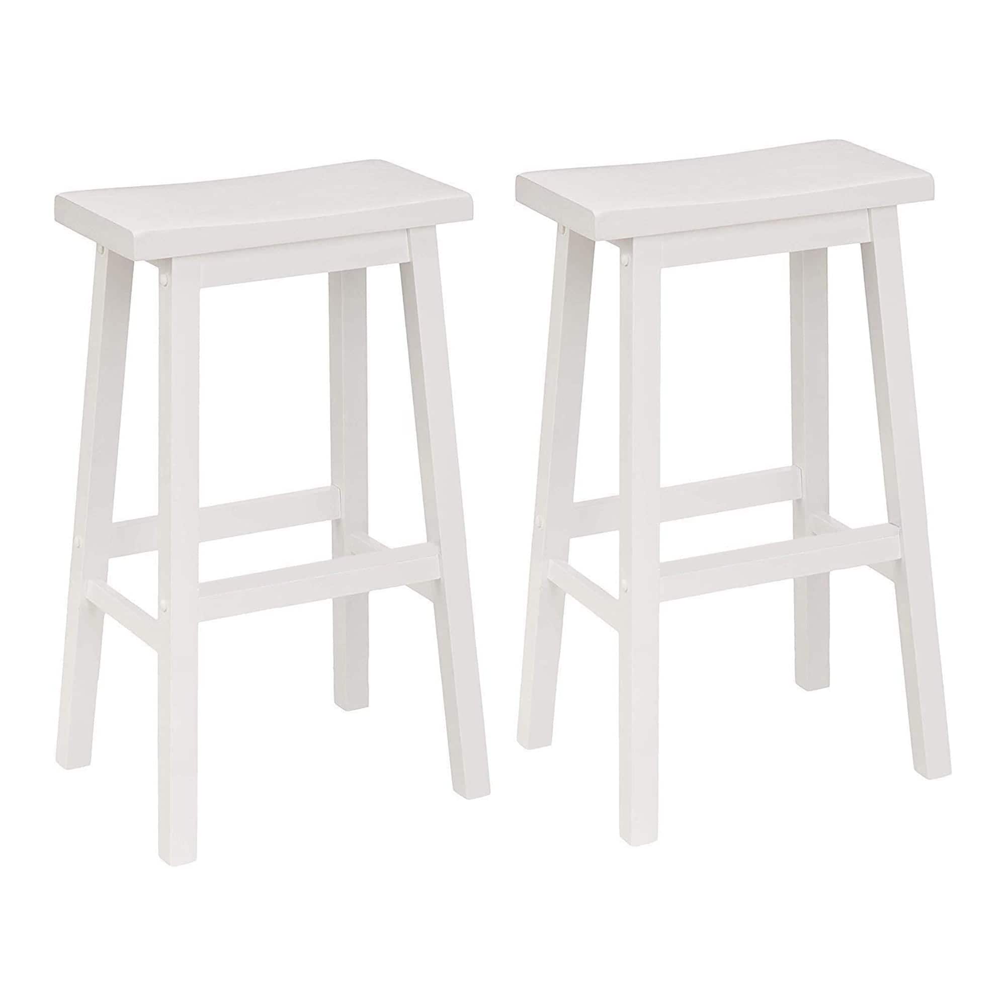 PJ Wood 304524 29 Inch Wooden Backless Saddle Stools Kitchen Counter Stools for Kitchen Bars or Islands White 2 Pack