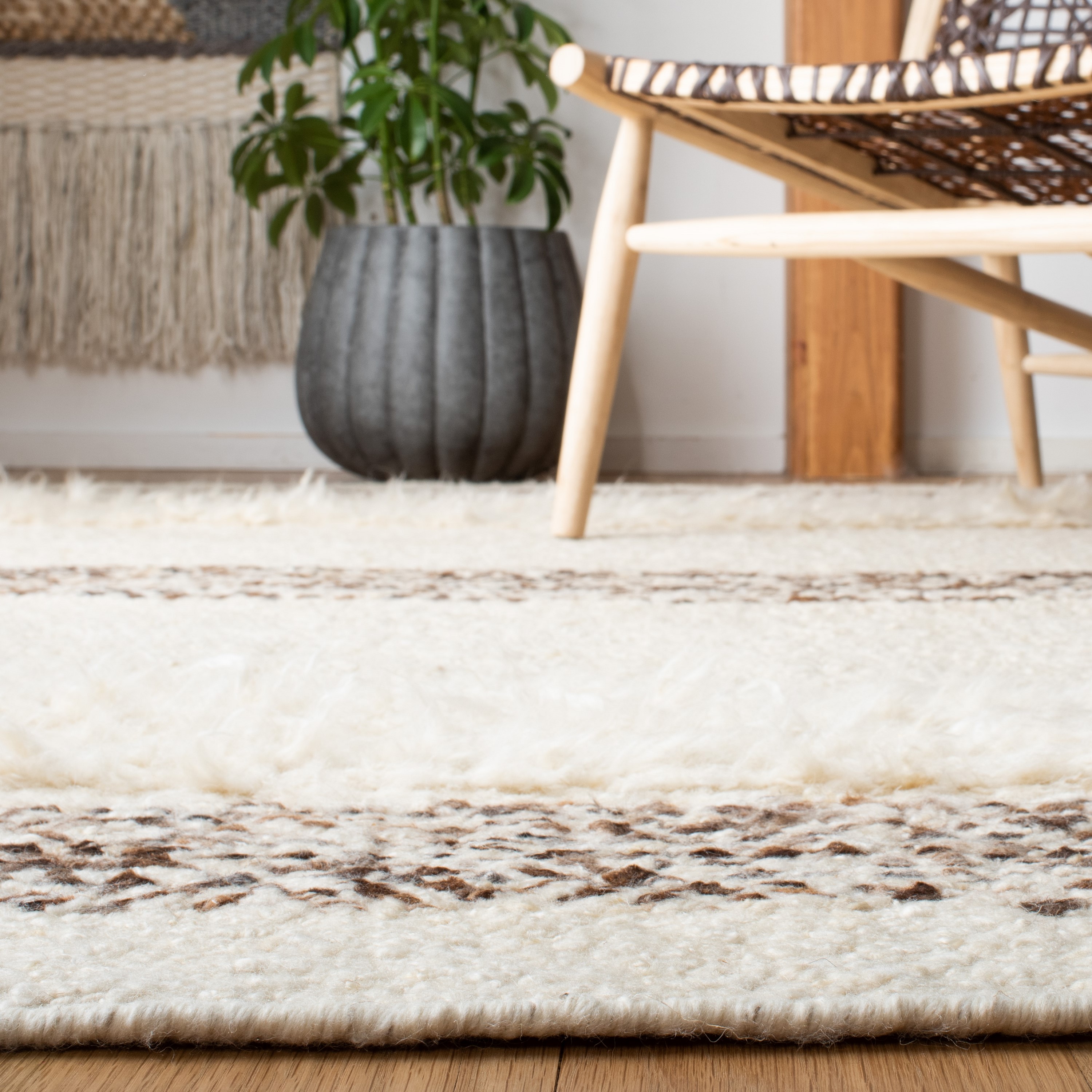 Ivory and Brown Hand-Tufted Wool Rectangular Rug