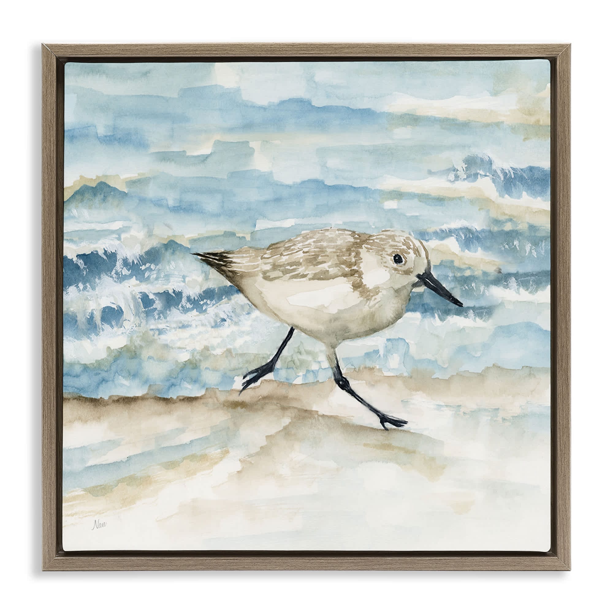 Stupell Industries BS-162-FFE-17X17 Sandpiper Striding Shore Floating Frame design by Nan