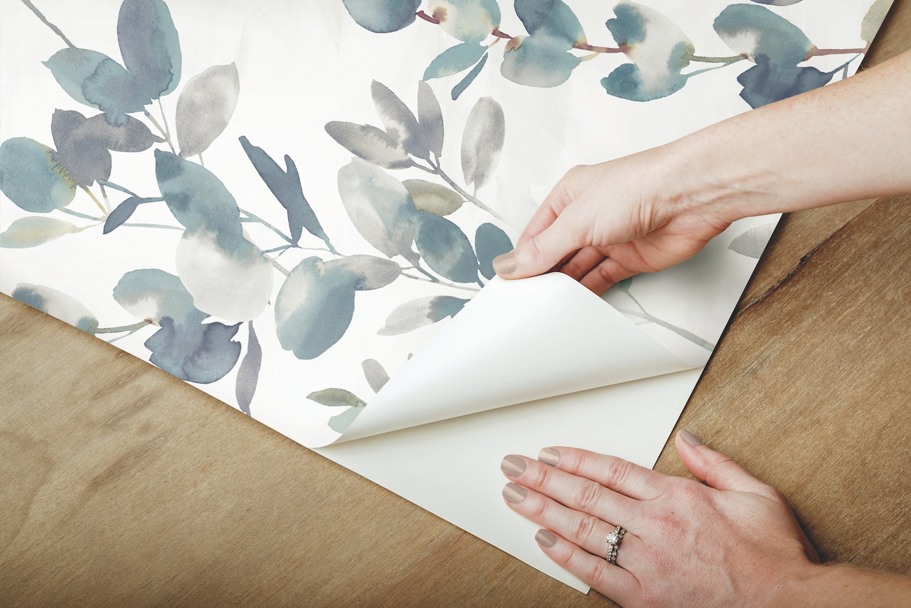 Navy Blue Eucalyptus Peel and Stick Vinyl Wallpaper