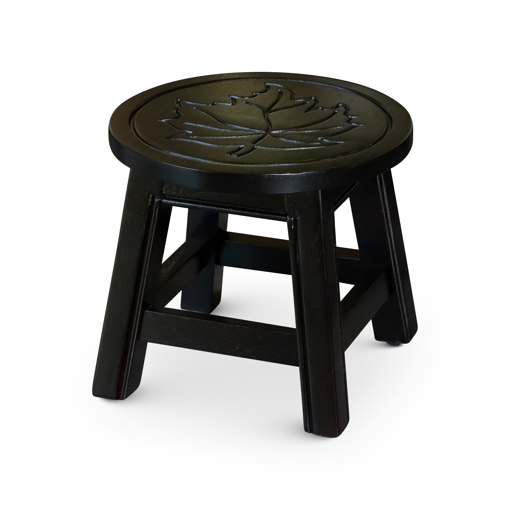 LOVMOR Carved Wooden Step Stool Maple Leaf Espresso #SF-WO-B04660646