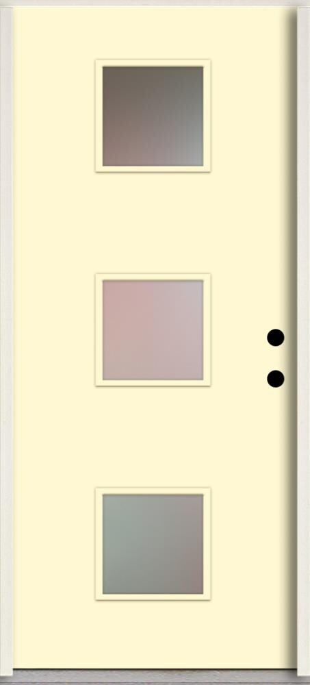 RELIABILT LO1066546 Spotlights 32-in x 80-in x 4-5/8-in Fiberglass 1/4 lite Left-hand inswing Bisque Paint Painted Prehung Front Door Insulating core