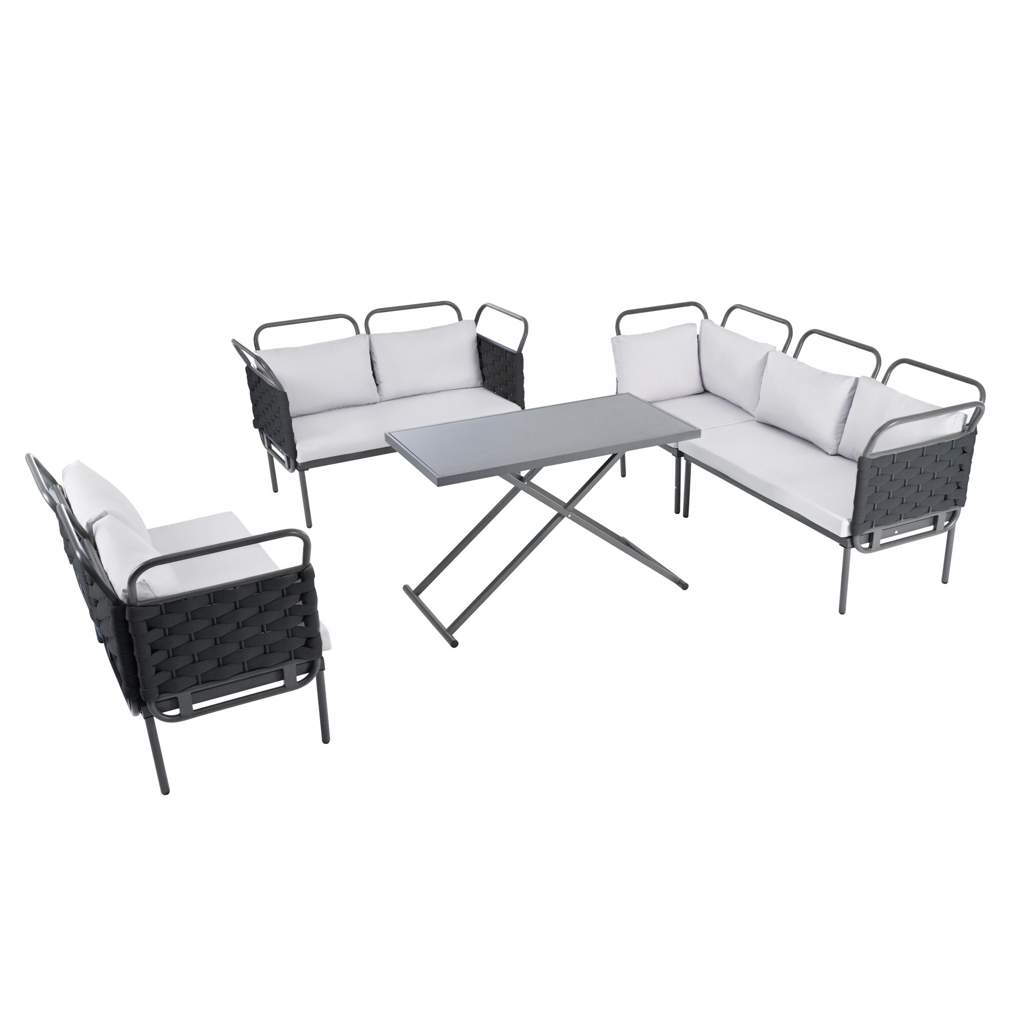 Nestfair AUTO0021B Patio Furniture Sets Rattan Outdoor Sectional with Gray Cushions and Rattan Frame