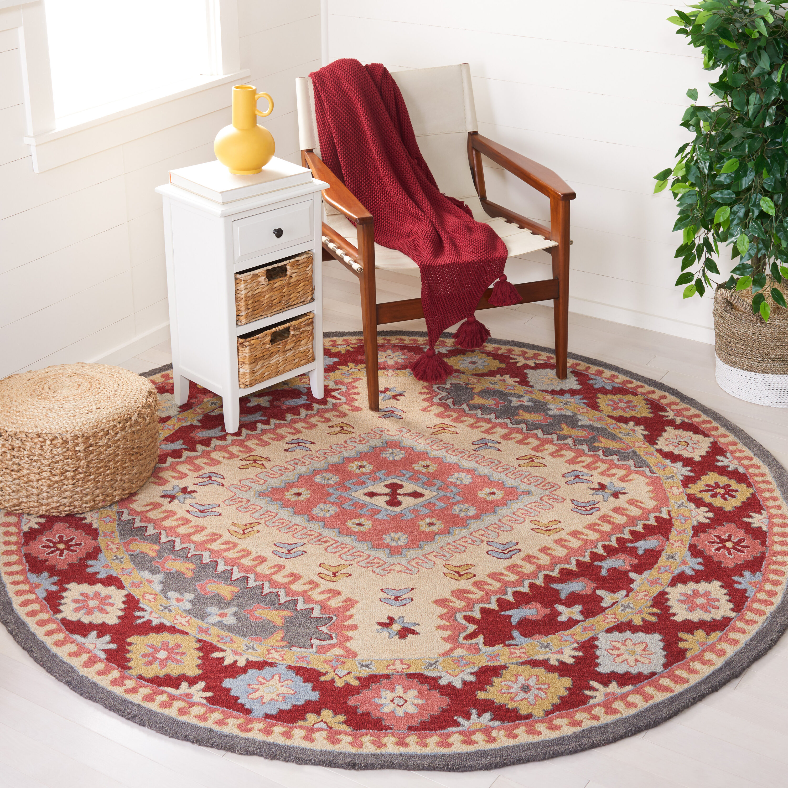  Aspen 801 Red/Ivory Traditional 5ft x 5ft Round Rug