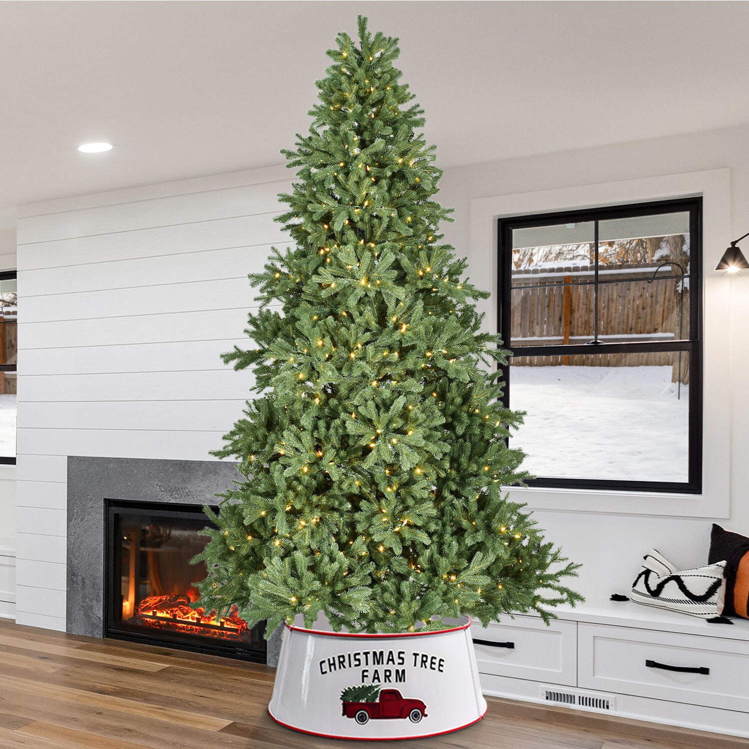 Asheville Pine 8-ft Artificial Christmas Tree with Warm White LED Lights