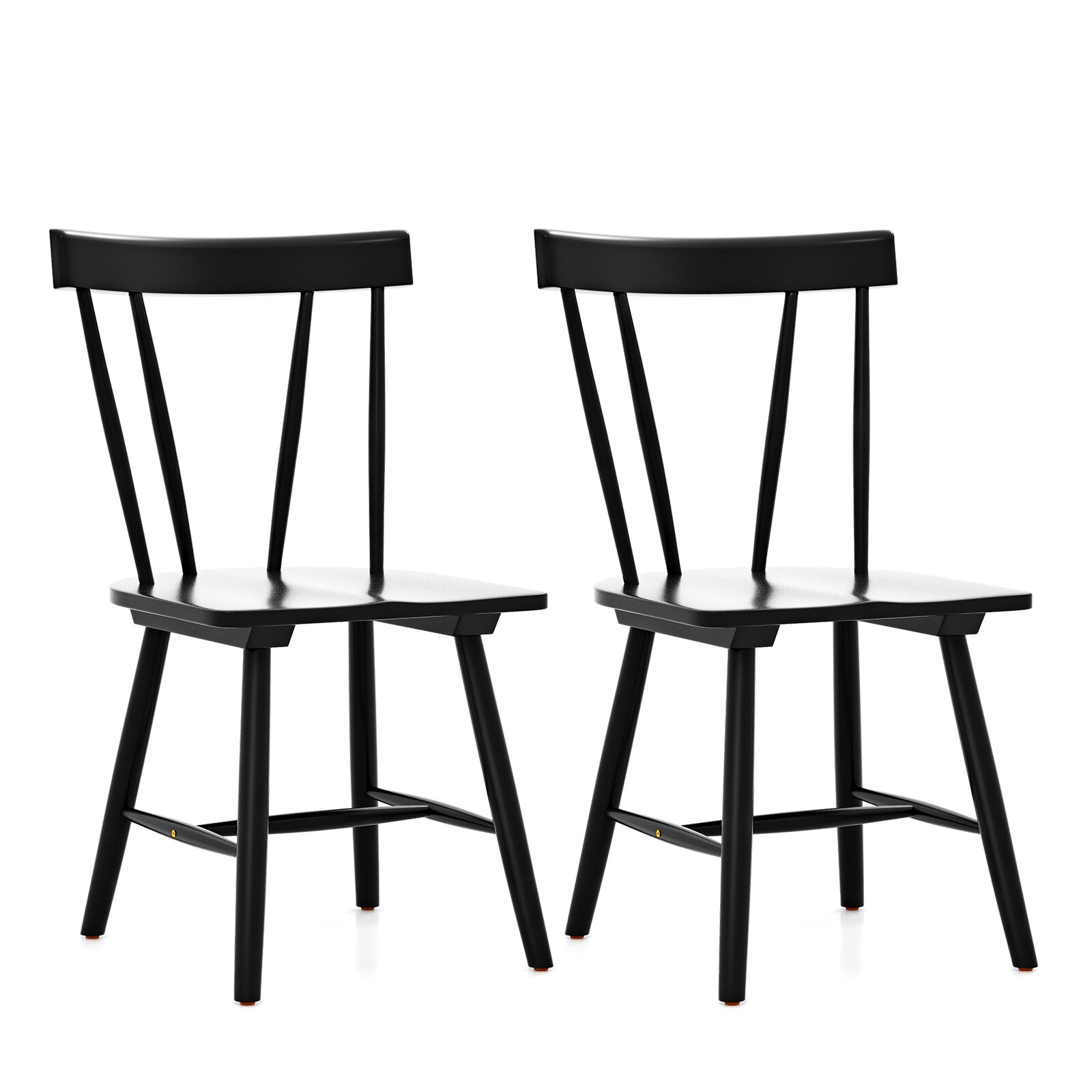 Slickblue D-CO-KB33901VJ Set of 2 Black/Natural Windsor Back Style Non-Upholstered Dining Side Chairs (Rubber Wood Frame)