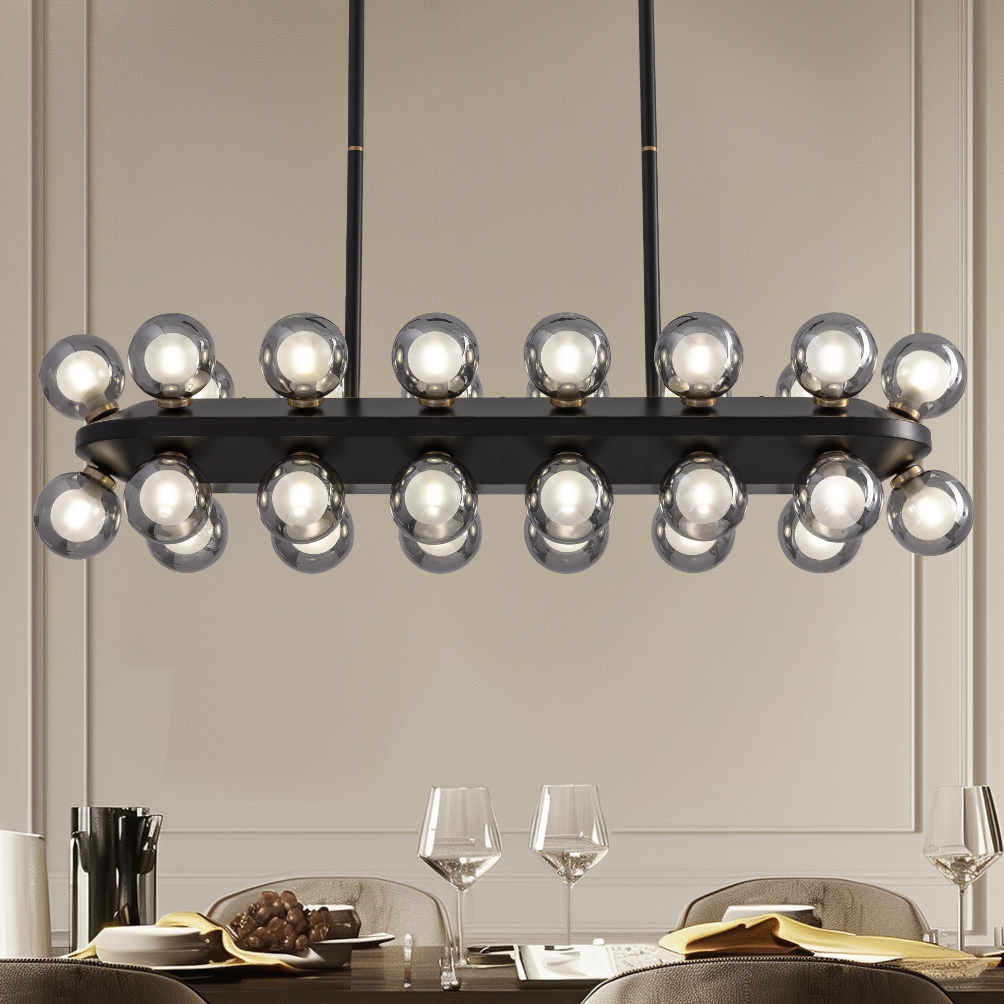 Antoine DCL038 Modern Linear Dining Room 28 -Light Polished Black Modern/contemporary Cage For Use in Bedrooms, Dining Rooms, Foyers, Kitchens, Living Rooms Chandelier