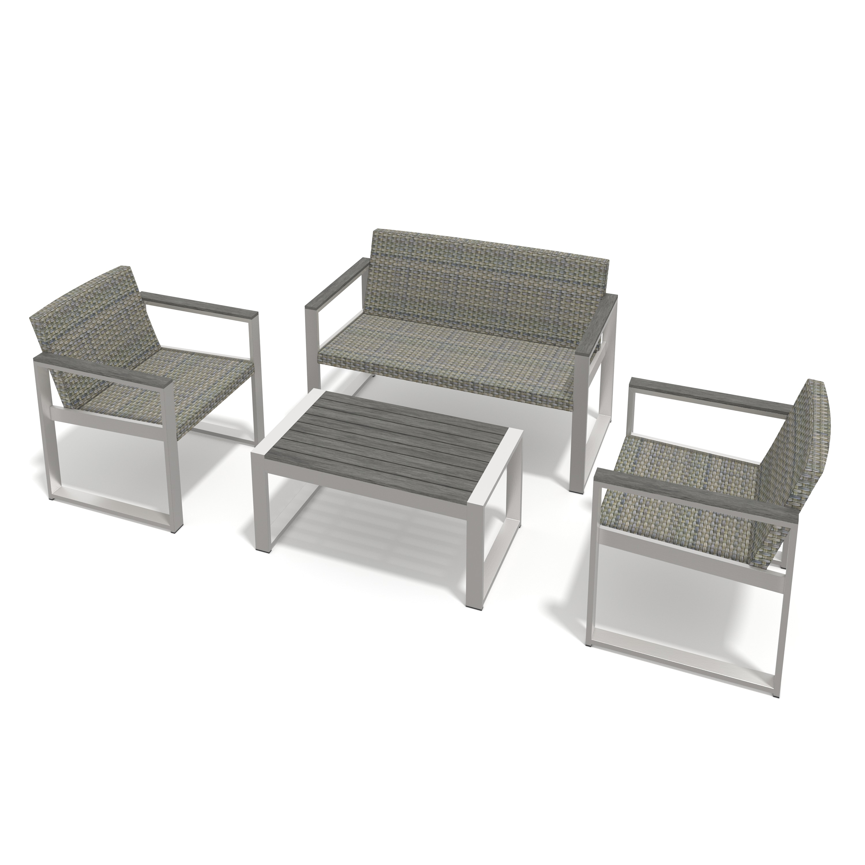 JIMSMAISON BOGAPCS01GR 4 -Piece Rattan Patio Conversation Set with Gray Cushions