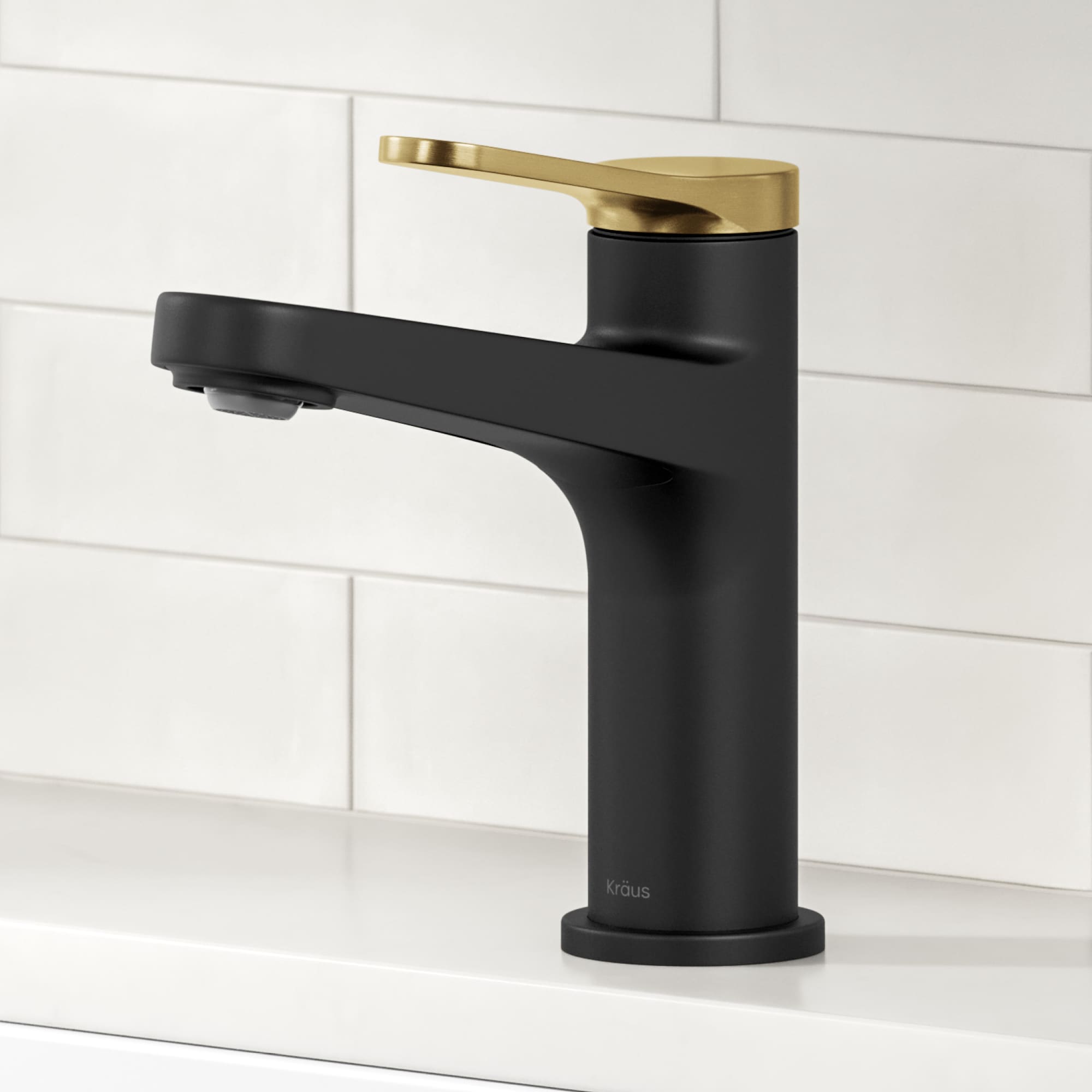 Kraus KBF-1411SFBBMB Indy Spot Free Brushed Brass/Matte Black Single hole 1-handle WaterSense Low-arc Commercial/Residential Handle Bathroom Sink Faucet with Drain