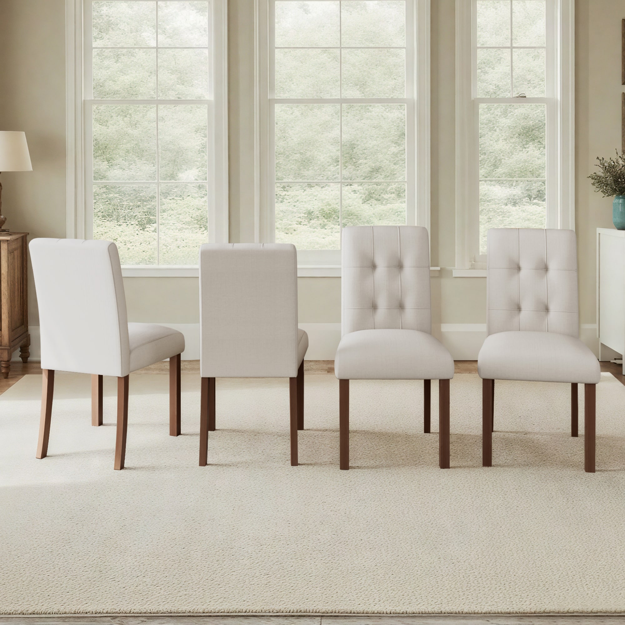 GDFStudio 341756 Wooden Dining Chairs Set of 4 Modern Dining Room Chairs with Back Fabric Kitchen Side Chairs with Wood Legs Beige + Walnut