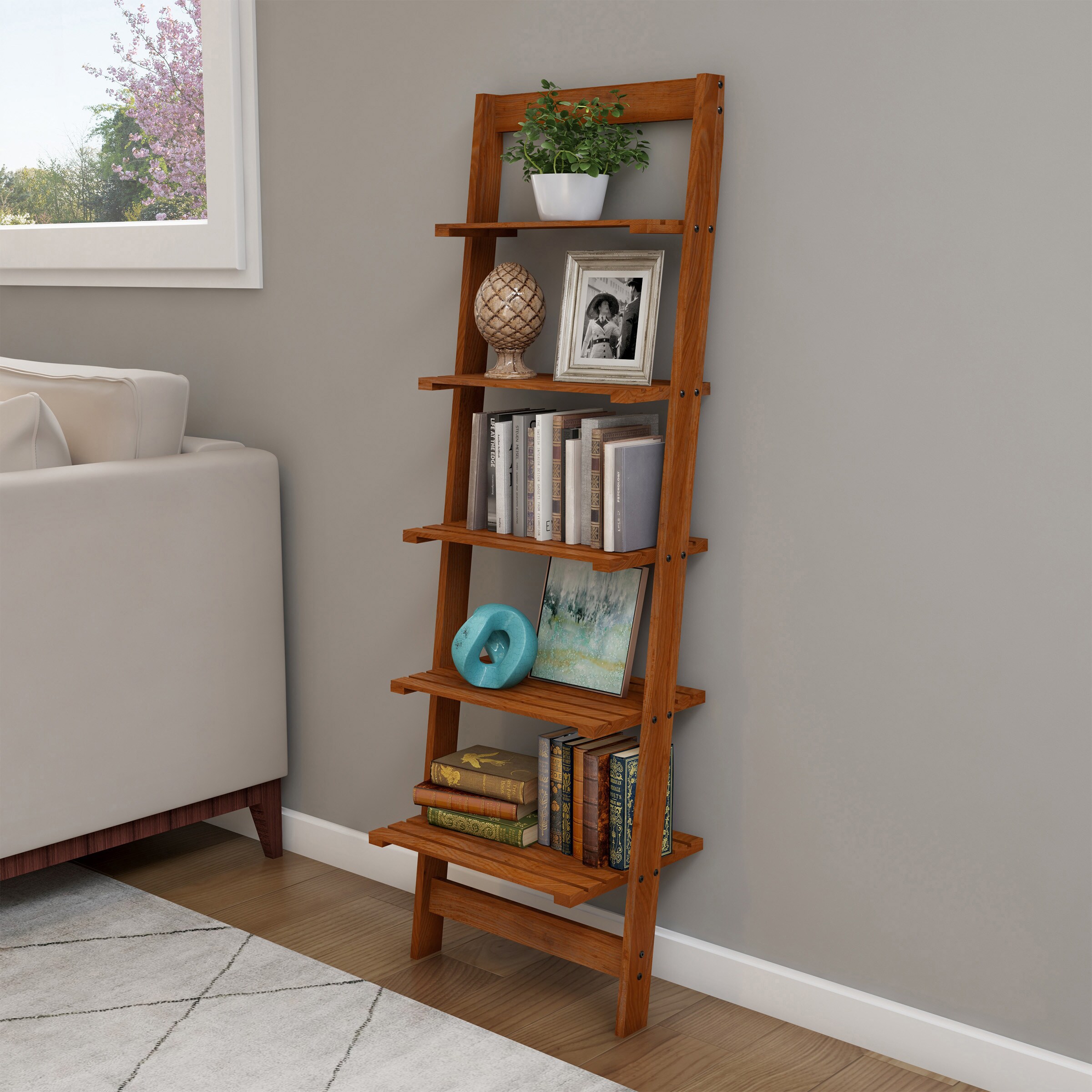 5 Tier Bamboo Corner Shelves Towels Rack Living Room Bookcase Plant Stand White 