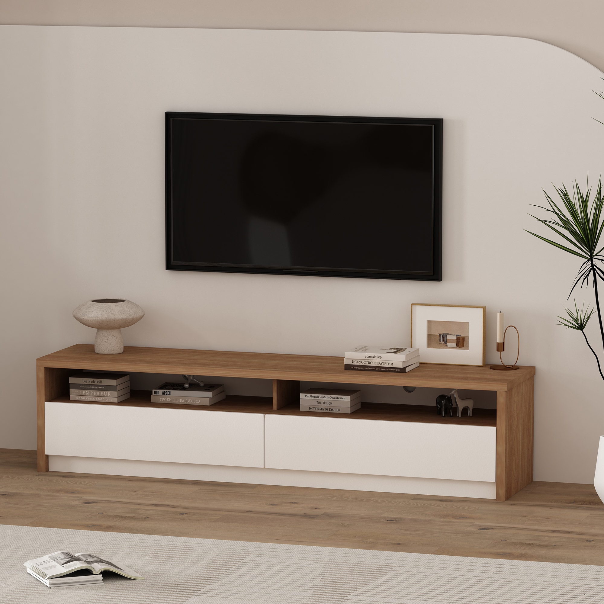 Manhattan Comfort TV008-OW Modern/Contemporary Maple and Off White TV stand ( Accommodates TVs up to 65-in )