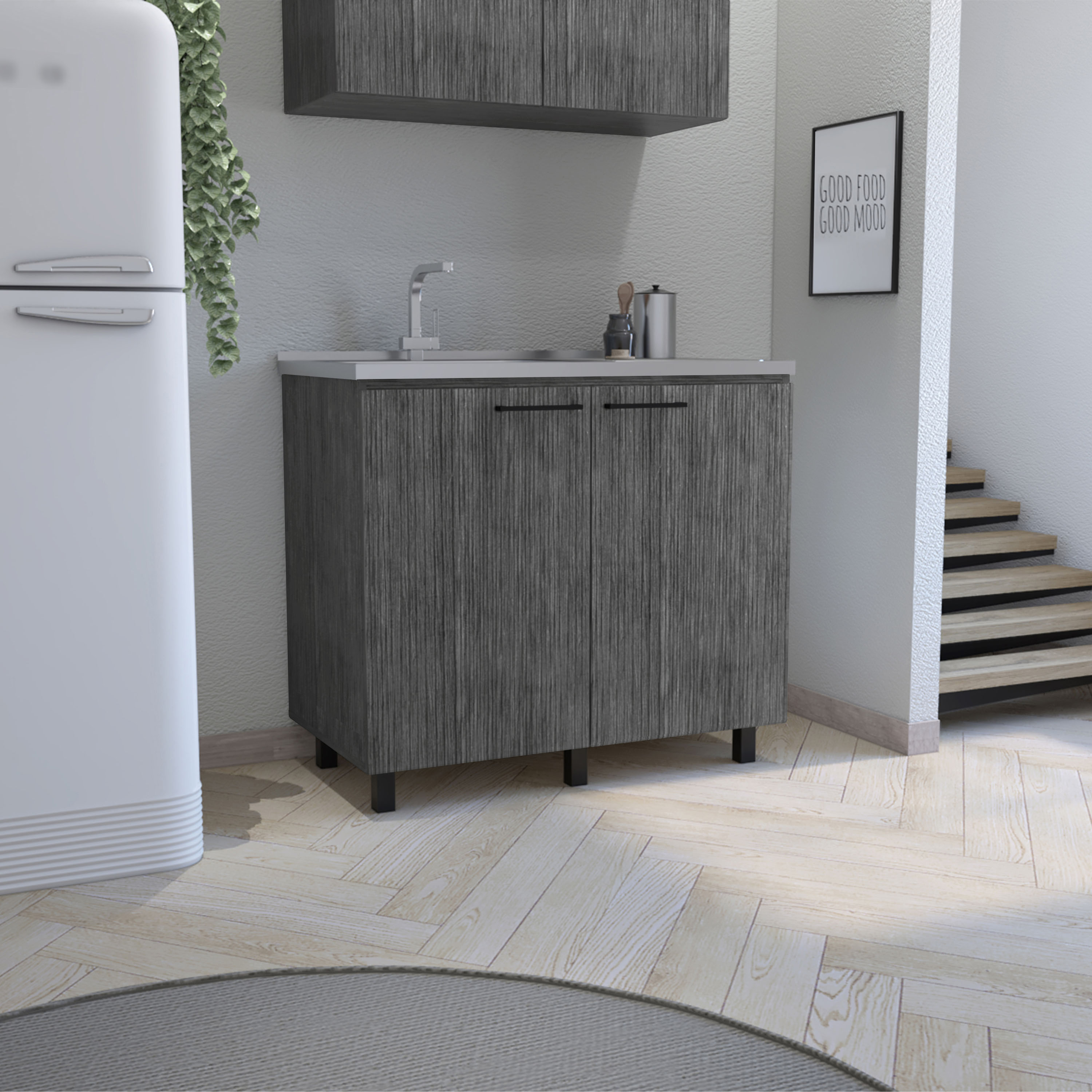Tinyhomie Napoles 2 Utility Sink with Cabinet Stainless Steel Countertop Interior Shelf