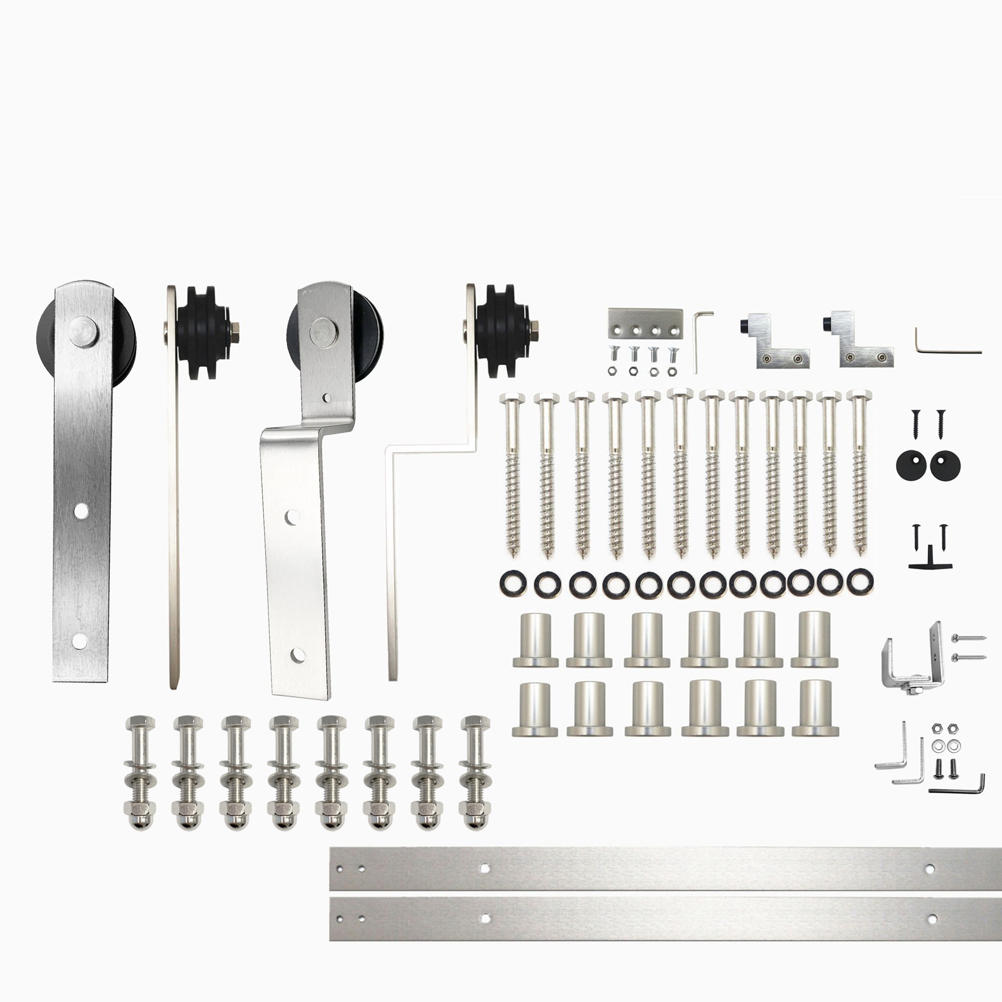 HOMACER ZT5DNZ192C 192-in Brushed Brushed Nickel Indoor I-strap Double bypass Barn door hardware kit