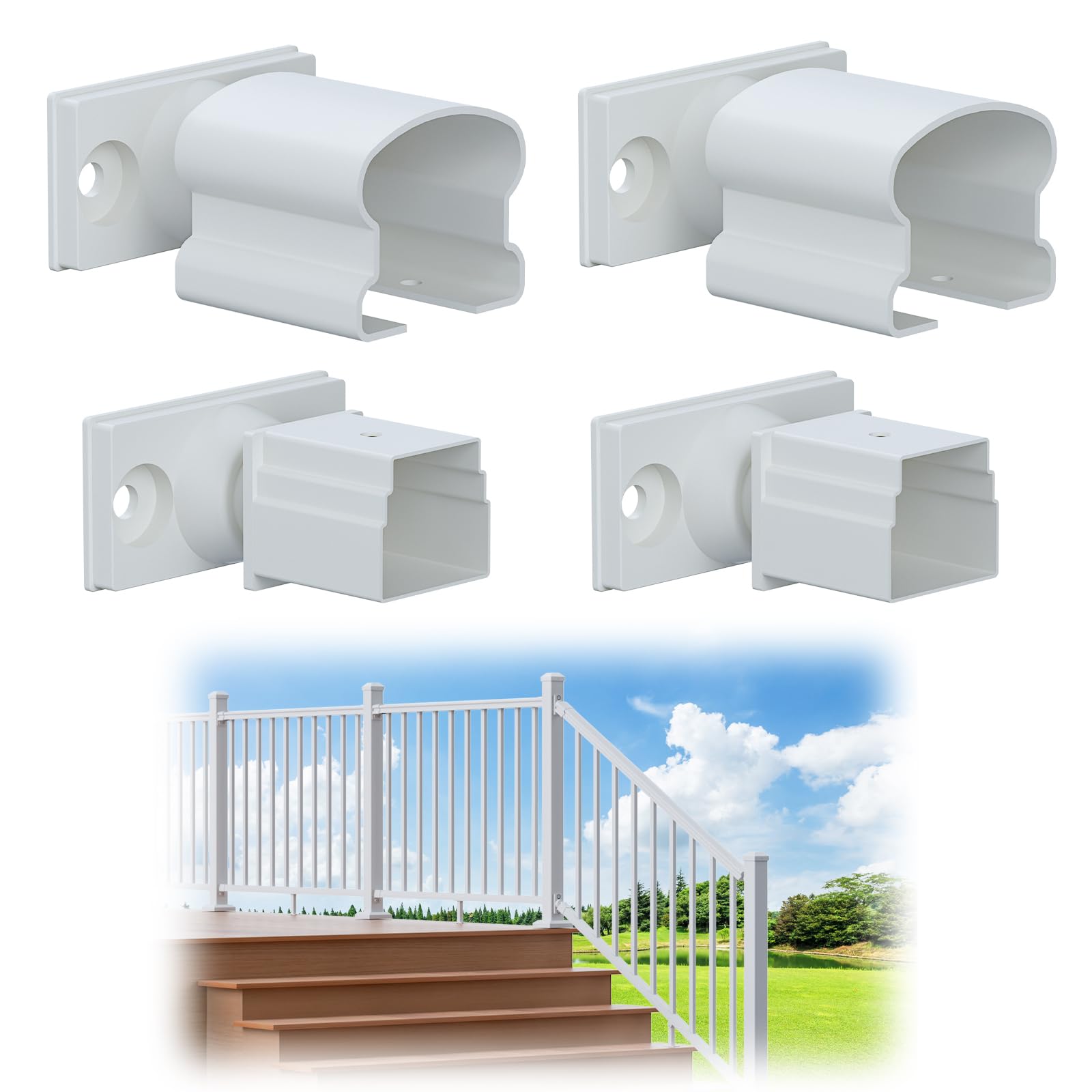 Misopily  4 Pack Aluminum Deck Railing Bracket Connector Adjustable White Outdoor Textured Powder Coat Finish for Decks Porches Balconies
