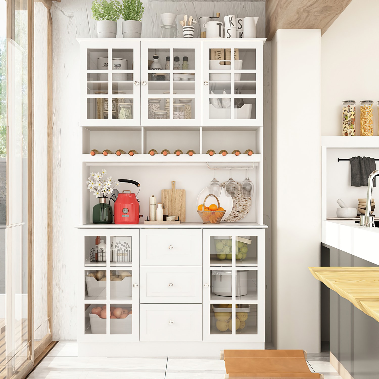 FUFU&GAGA CX0063-01+02 Contemporary/Modern White Pantry with Wine Storage