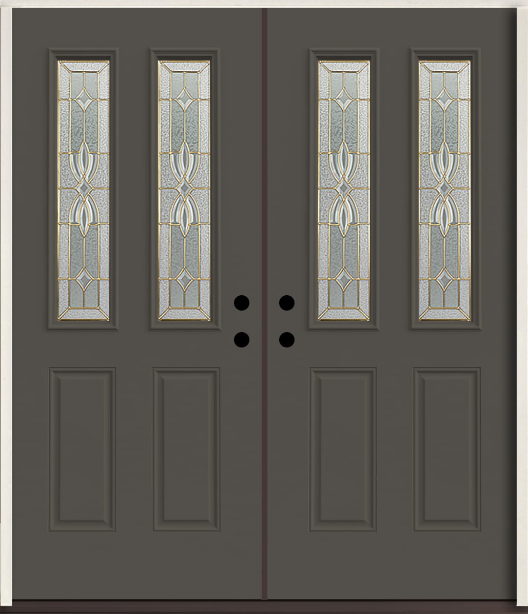American Building Supply LO964270 Laurel 72-in x 80-in x Fiberglass Twin lite Left-hand inswing Thunder Gray Paint Painted Prehung Double Front Door Insulating core