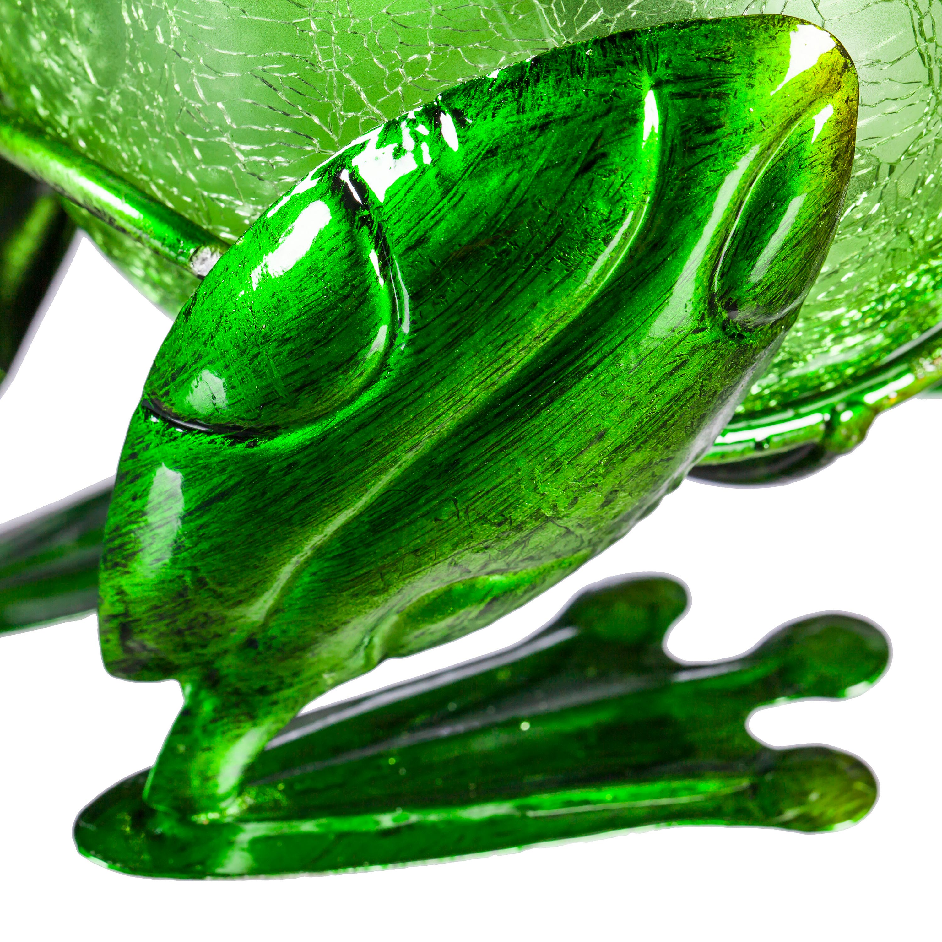 Green Crackled Glass Solar Frog Garden Statuary