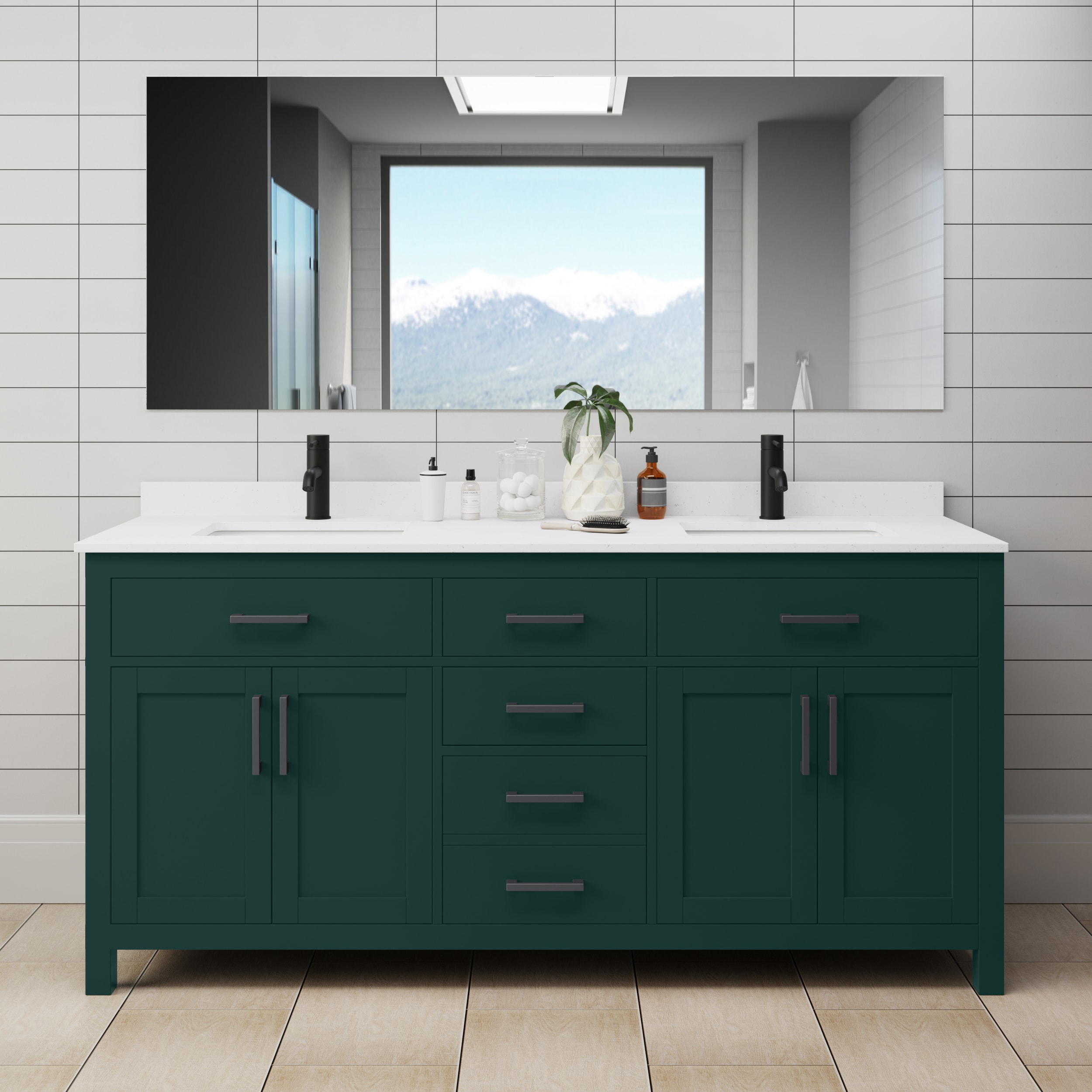 Wyndham Collection WCG242472DGKWCUNSMXX Beckett 72-in Green with Matte Black Trim Undermount Double sink Bathroom Vanity with White Cultured Marble Cultured marble Top