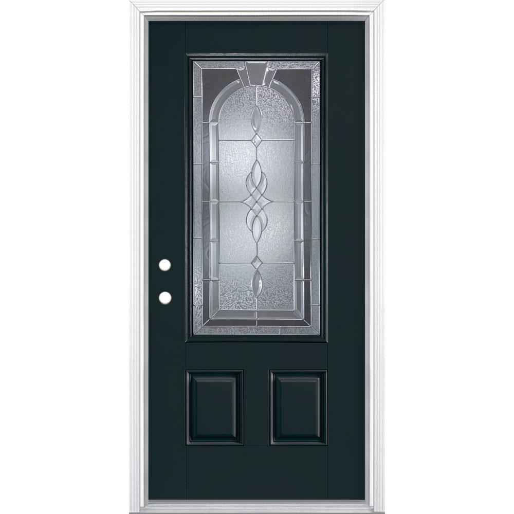 Masonite 896145 Hampton 36-in x 80-in Fiberglass 3/4 Lite Right-Hand Inswing Eclipse Painted Single Front Door with Brickmould Insulating Core
