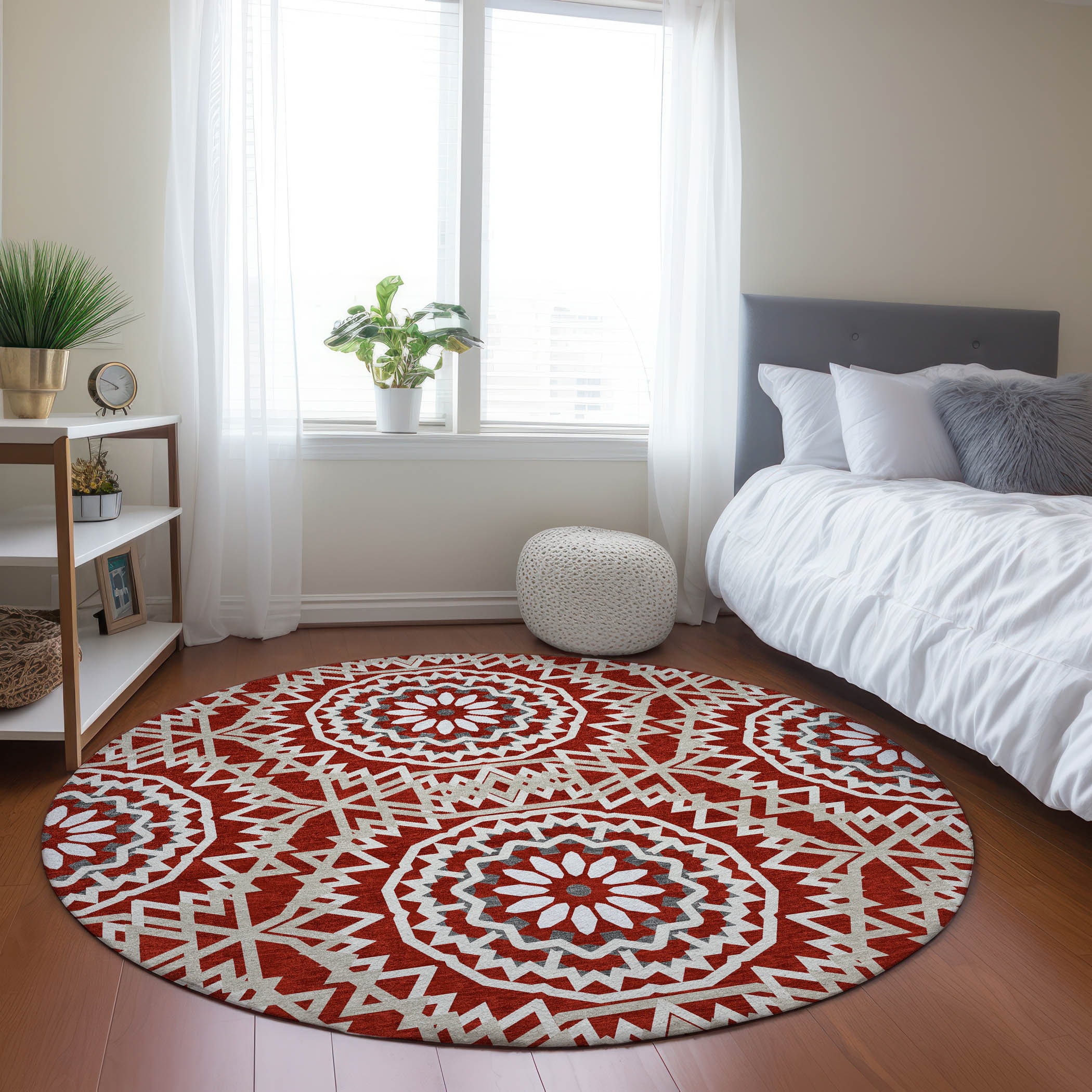 Addison Rugs ACN619RD8RO Chantille ACN619RD 8 x 8 (ft) Polyester Red Round Indoor/Outdoor Geometric Machine washable Area rug