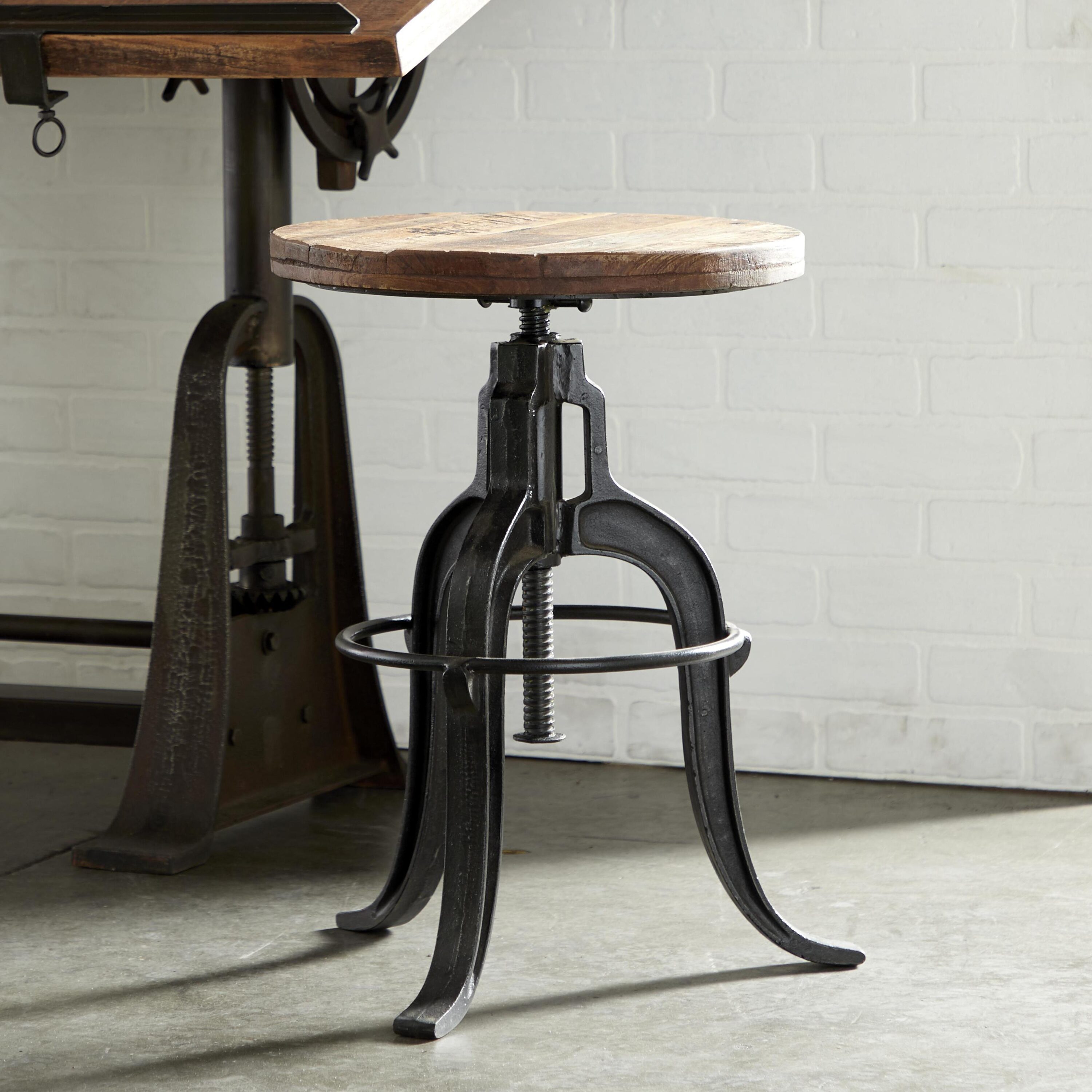 Round Reclaimed Wood Industrial Dining Height Stool