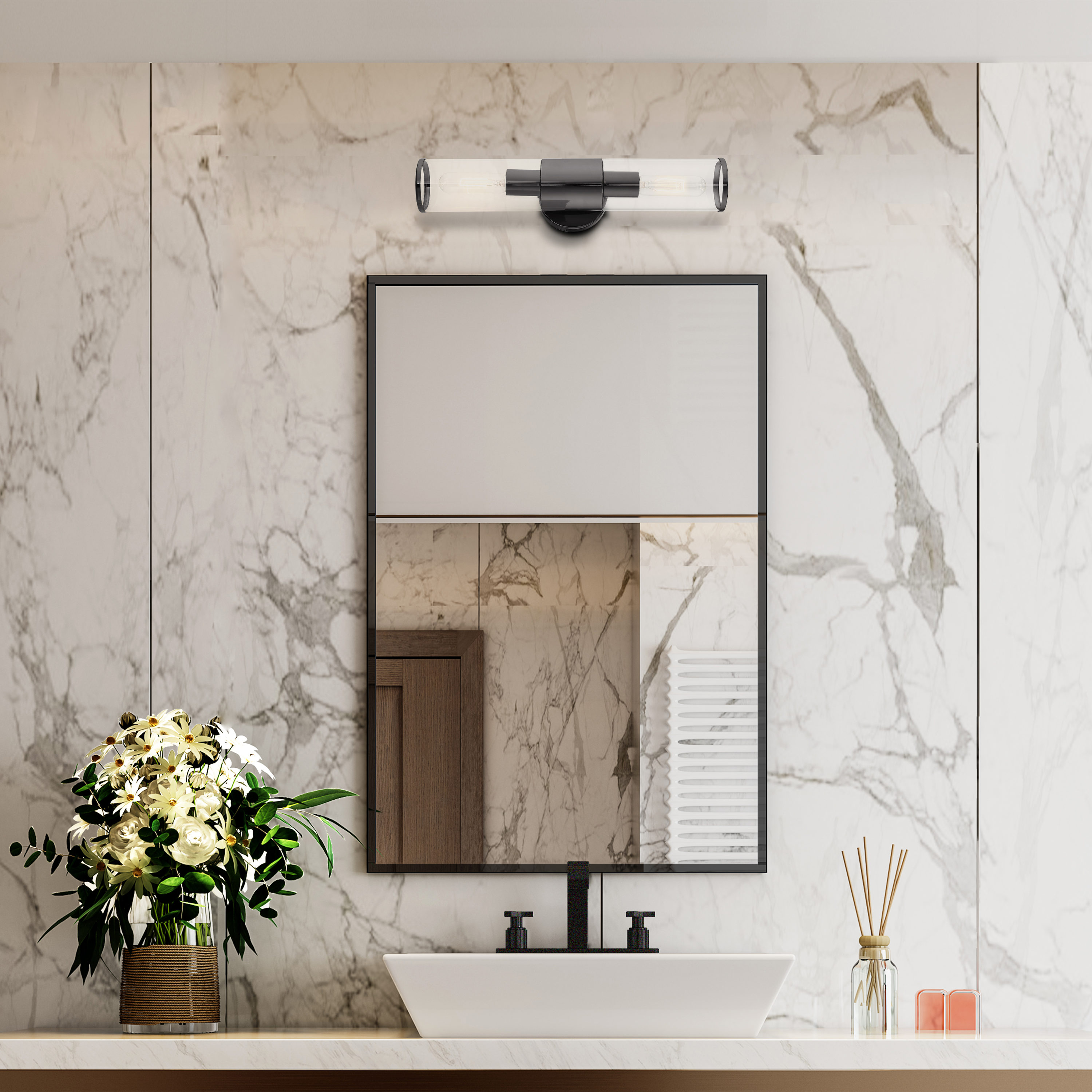 Bancroft Black Chrome 2-Light ADA Vanity with Clear Glass