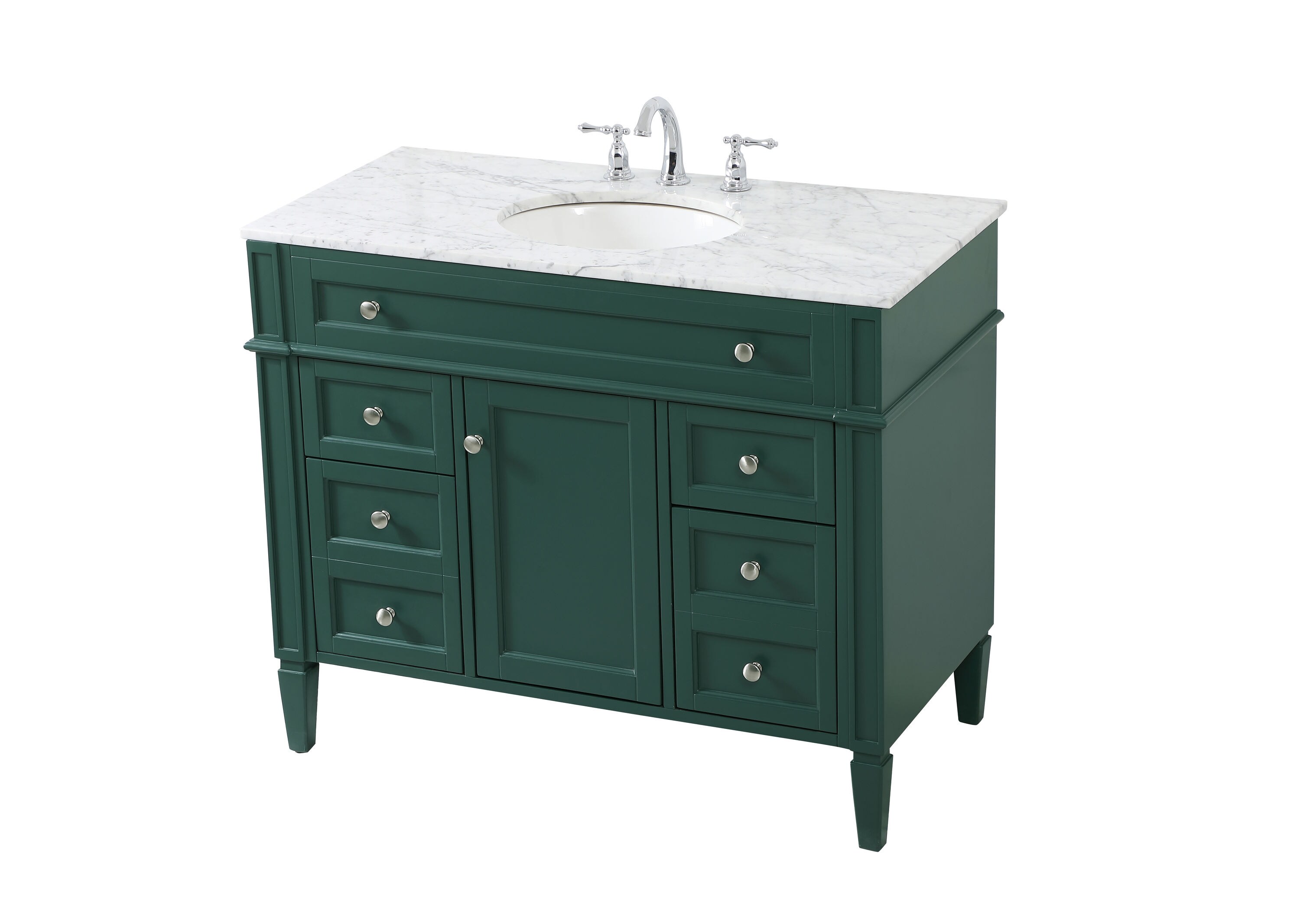 Green Solid Wood and Marble Single Bathroom Vanity