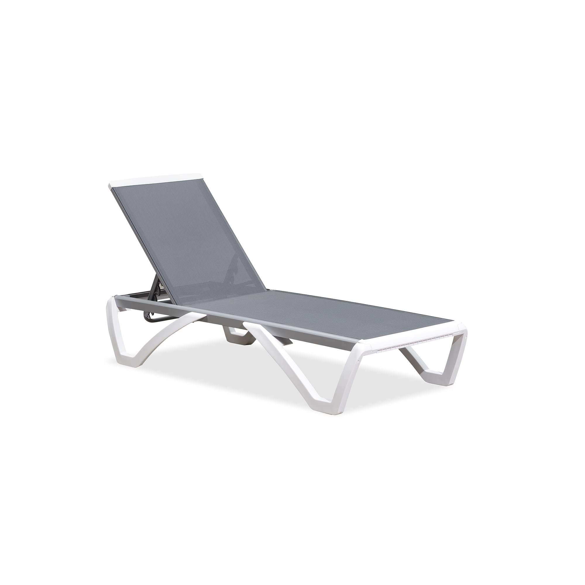 PURPLE LEAF LS04-ZW-ZB-RB Outdoor Plastic Textilene Chaise Lounge 1 chair Aluminum Frame Spring motion Chaise Lounge Chair with Light gray Mesh Seat