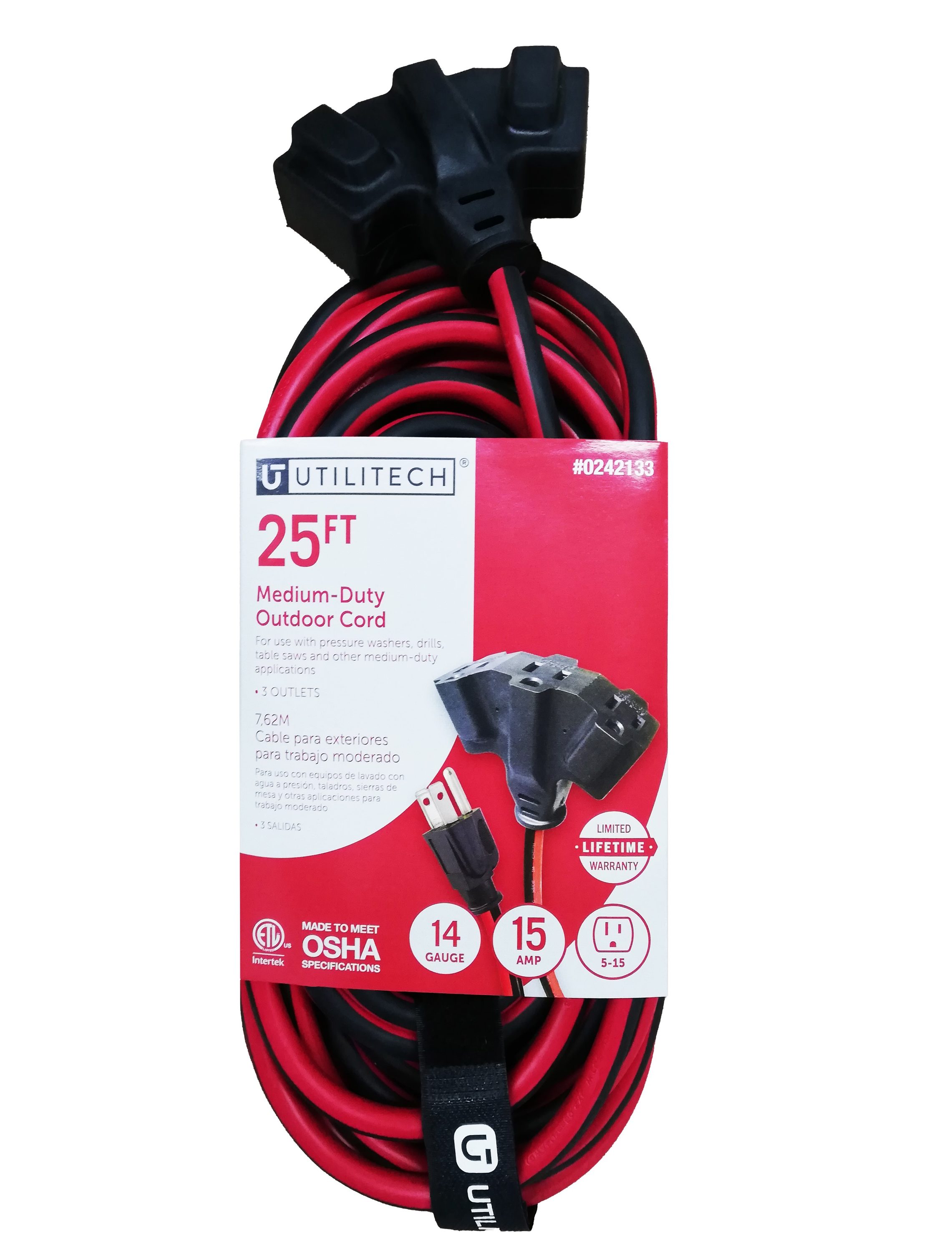 Husky 25 Ft Indoor/Outdoor Extension Cord 14 Guage 15 Amps Free Shipping