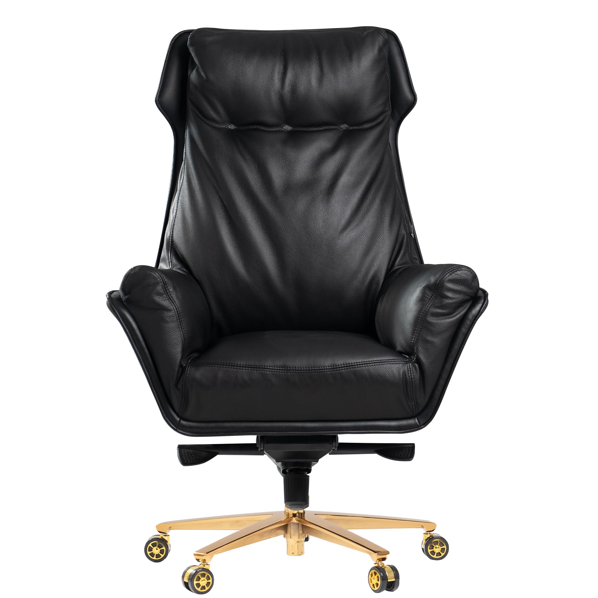 LTMATE LSGF03A004GF00 Black+Golden Base Contemporary Ergonomic Adjustable Height Swivel Leather Executive Chair