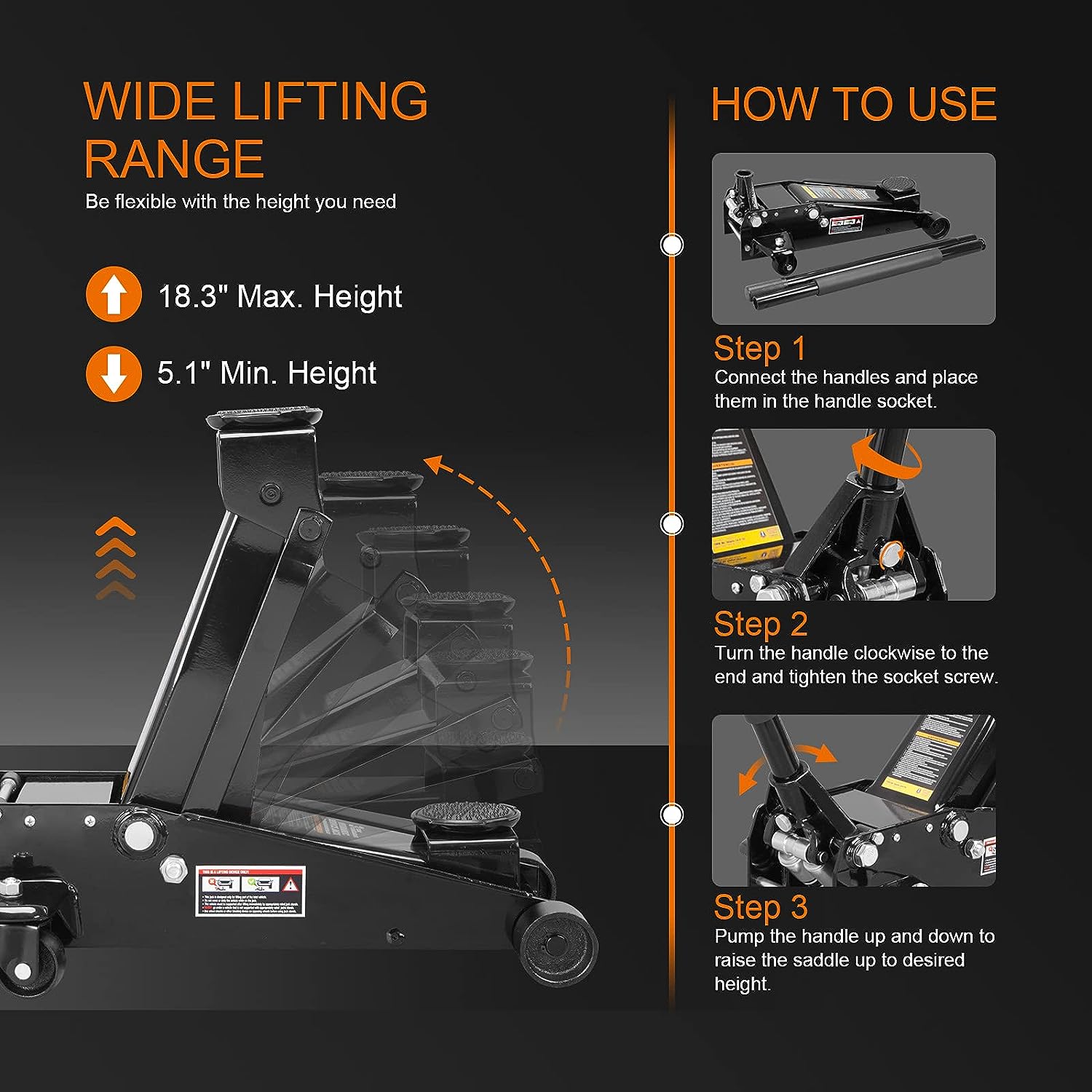 Torin Black 3Ton Steel Manual Hydraulic Floor Jack at