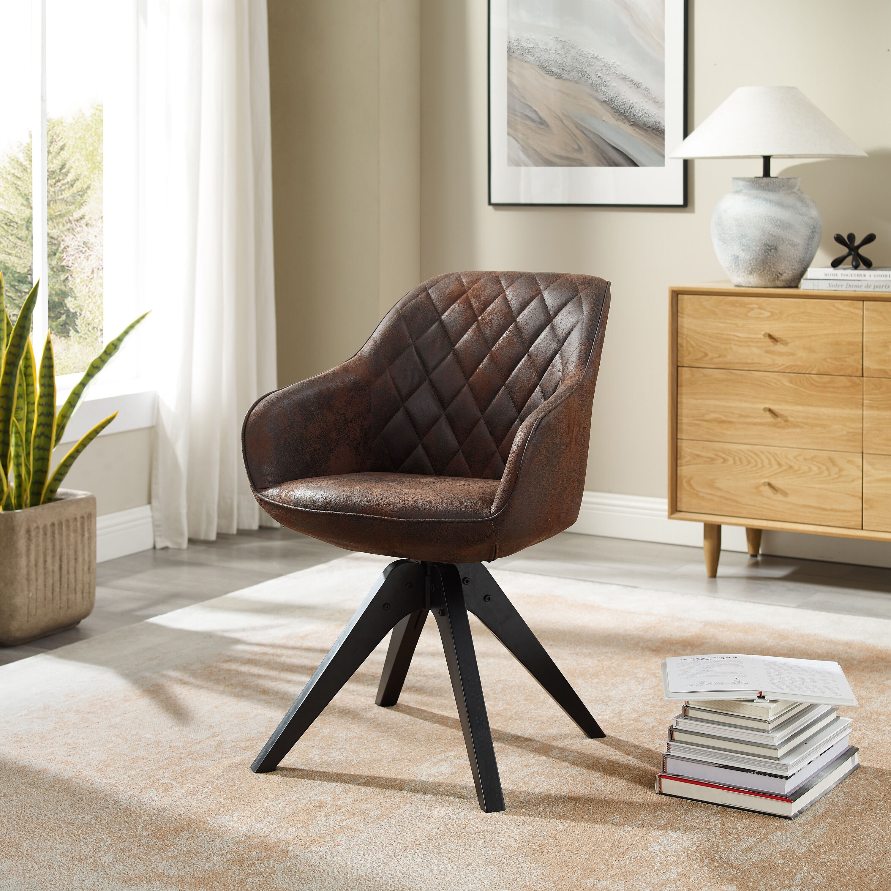 Art Leon Modern Home Office Swivel Arm Accent Chair with Wood Legs