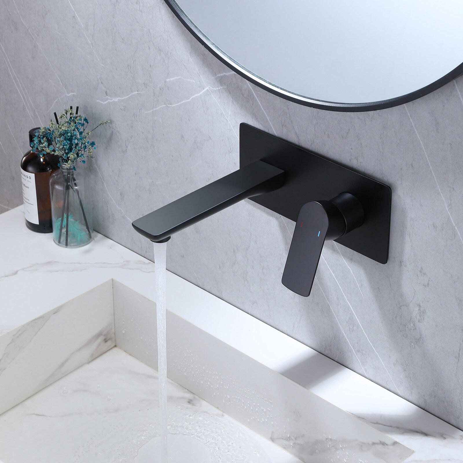 Matte Black Single-Handle Wall-Mount Bathroom Faucet