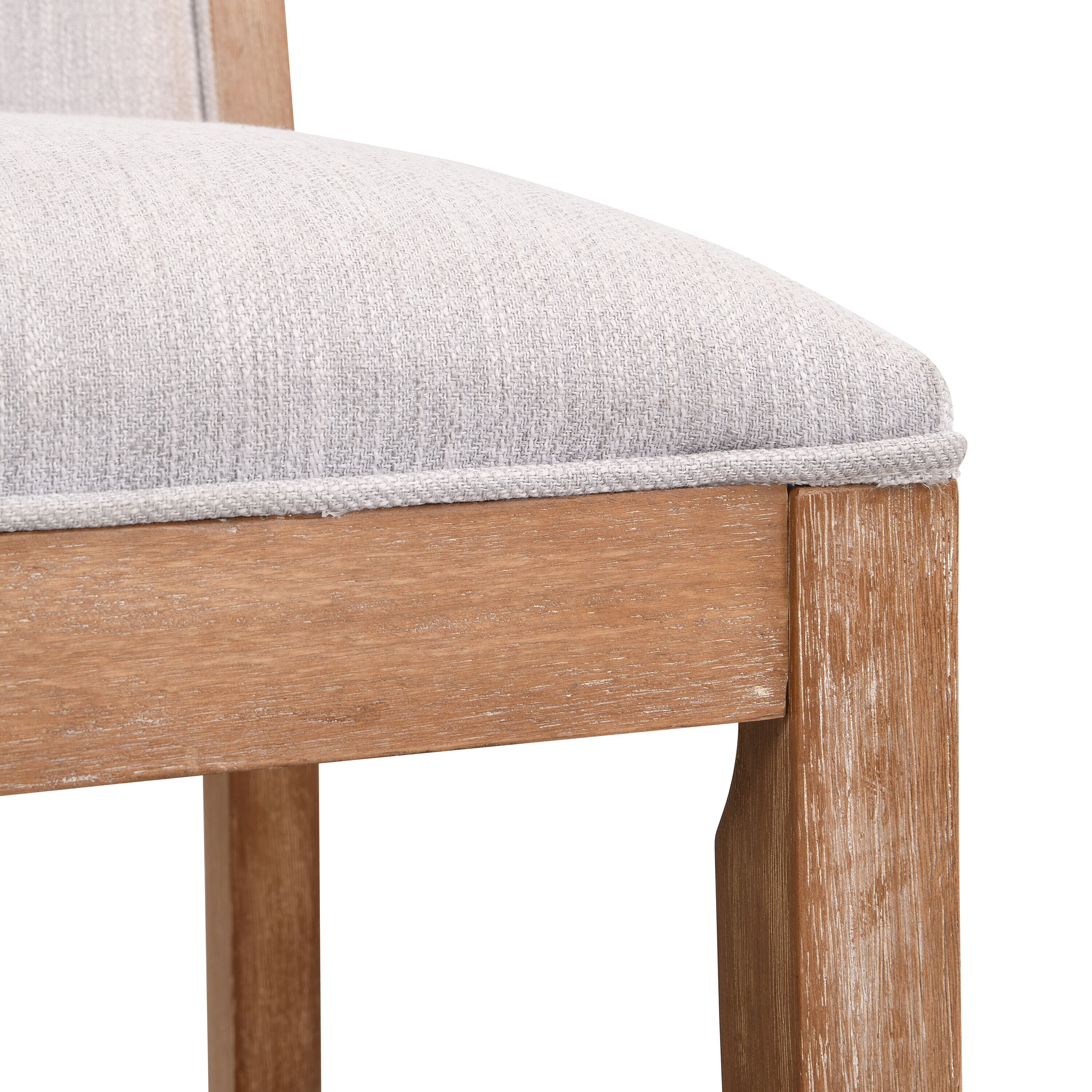 Modern Beige Fabric Counter Stools with Rubberwood Frame, Set of 2