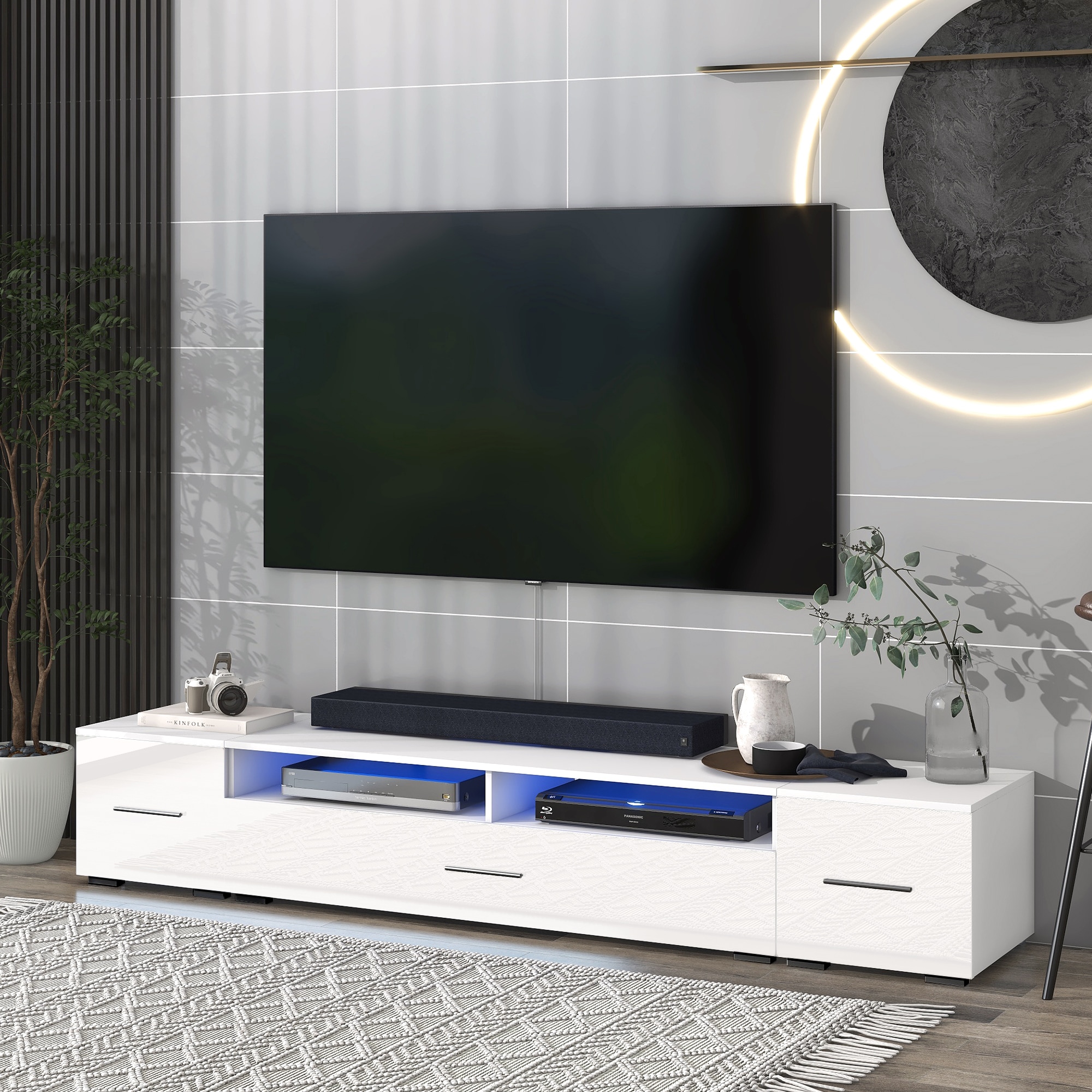 Nestfair TSOT5802K Modern/Contemporary White TV stand ( Accommodates TVs more than 70-in )
