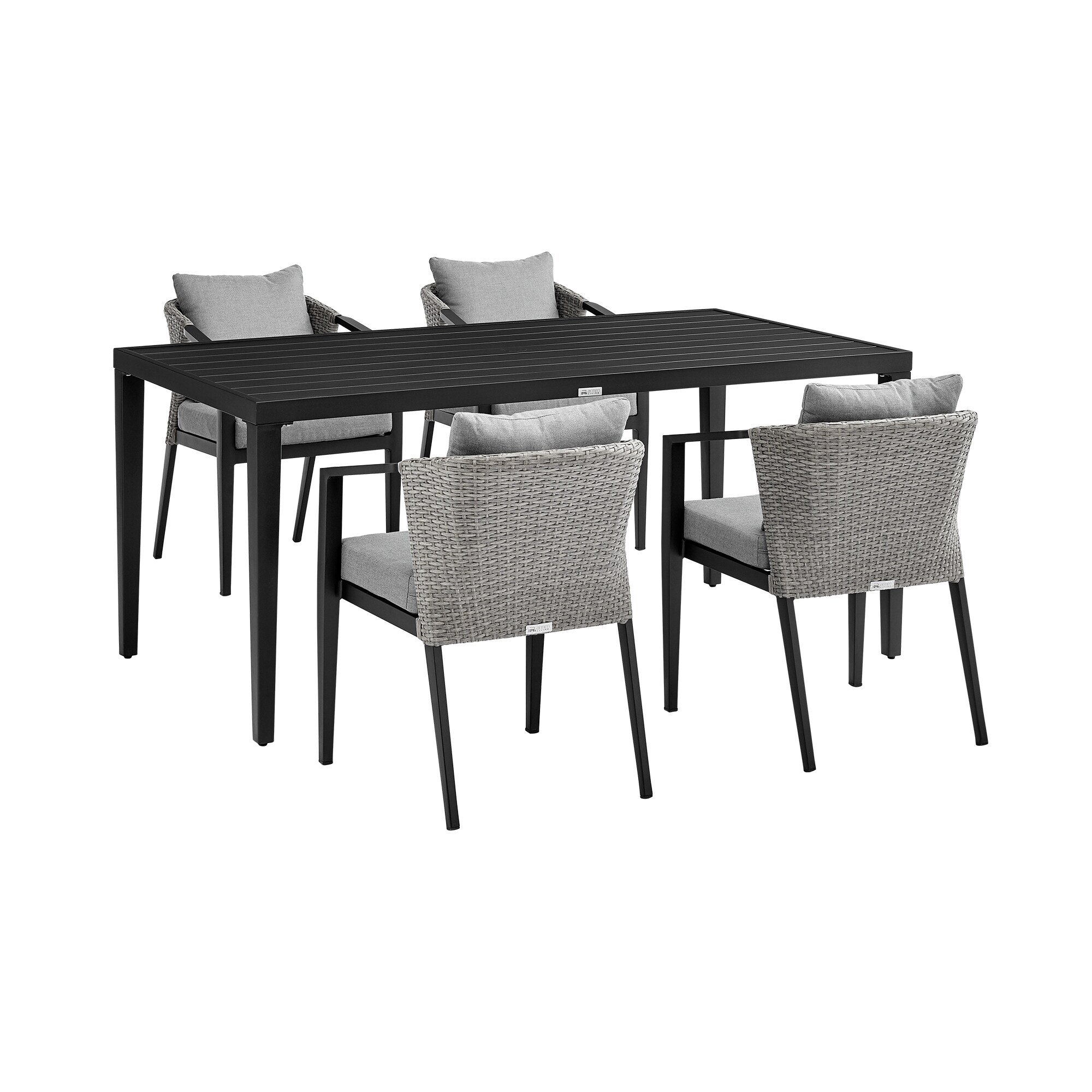 Armen Living SETODPA5DIBLGRY 5 -Piece Black Patio Dining Set Aluminum Rectangle Table with 4 Gray Cushions Stationary Chairs