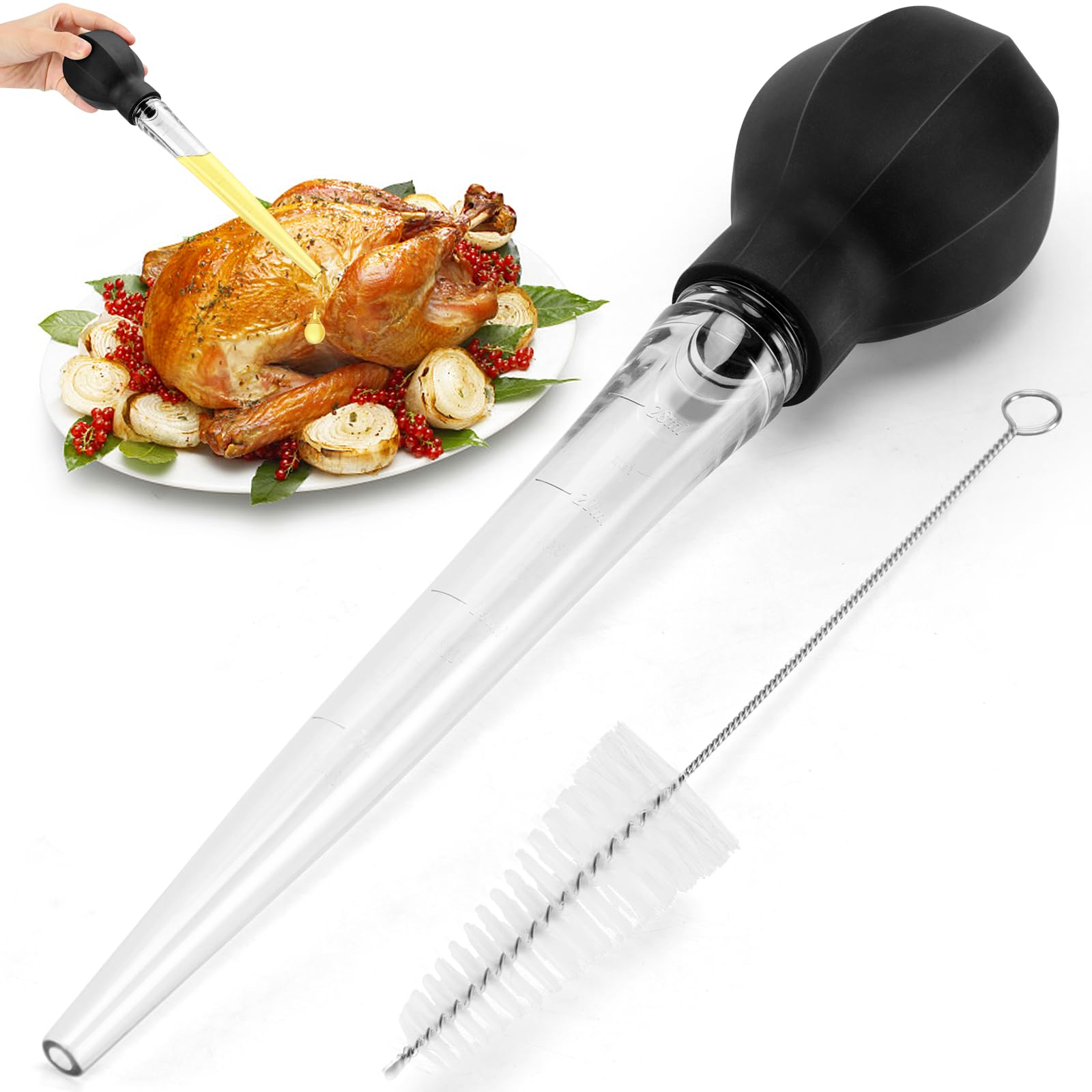 Vrbgify  Large Turkey Baster with Cleaning Brush Premium Heat Resistant Bulb Baster Syringe for Cooking Dishwasher Safe Essential Kitchen Tool