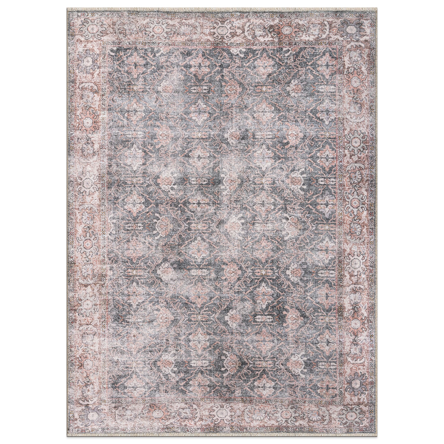 World Rug Gallery 6037CHARCOAL5X7 5 x 7 (ft) Loomed Polyester Charcoal Rectangular Indoor Tribal Vintage Machine washable Area rug