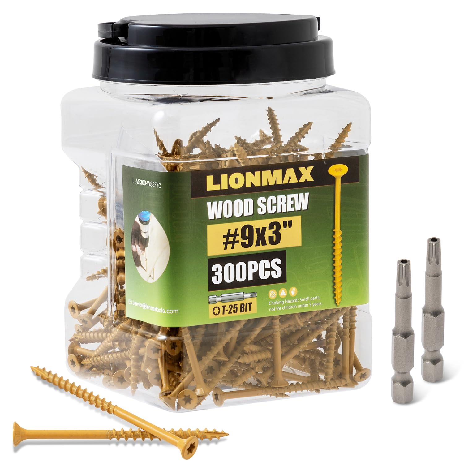 LIONMAX  Deck Screws 3 Inch Exterior Wood Screws 9 x 3 300 PCS Tan Rust Resistant Exterior Epoxy Coated Outdoor Construction Fence Screws Torx Star Drive T25 Bit Included