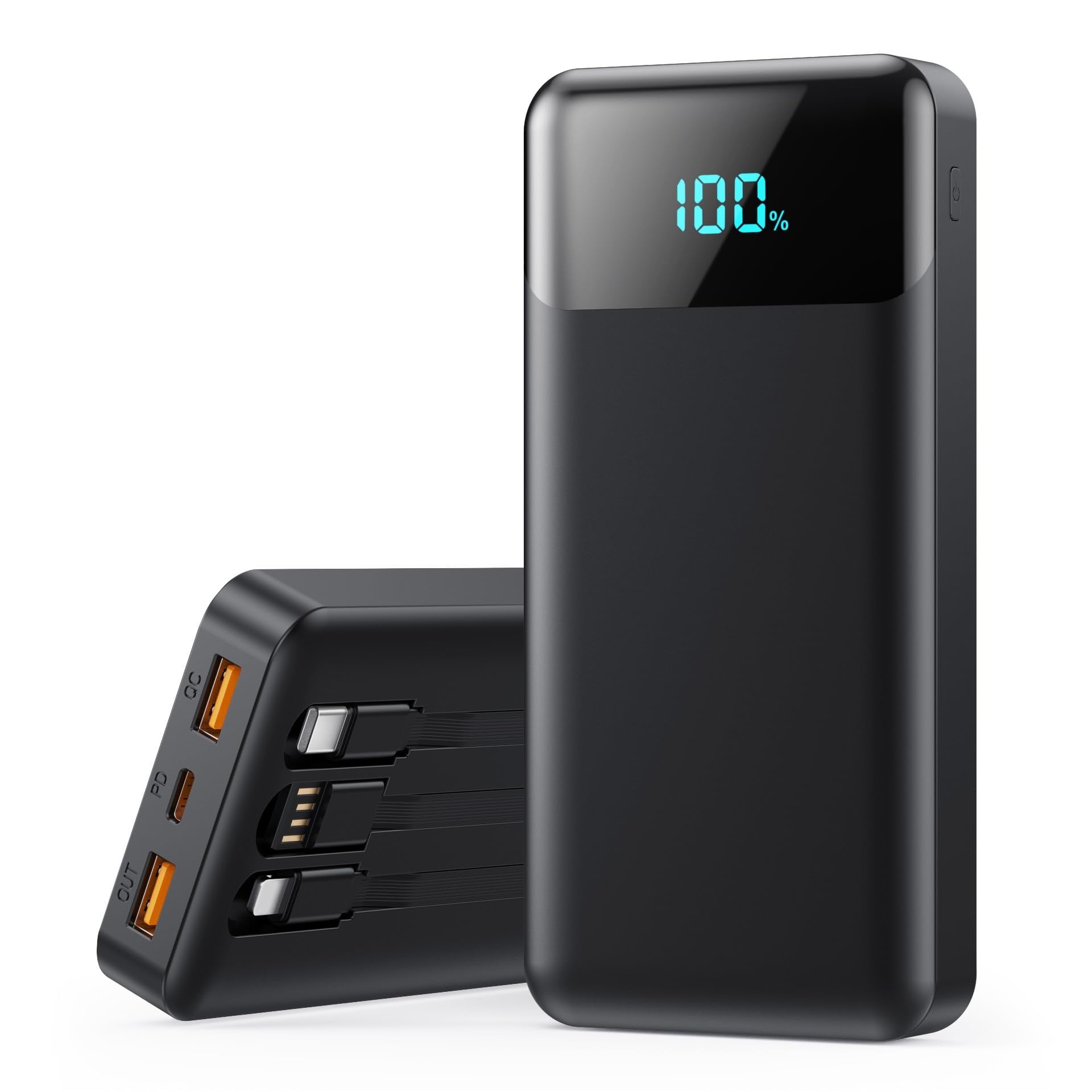 AOIZGMY  Portable Charger Power Bank 40800mAh 25W Fast Charging 5 Outputs 3 Built-in Cables 150x68x30mm 1 Piece for iPhone Galaxy Android