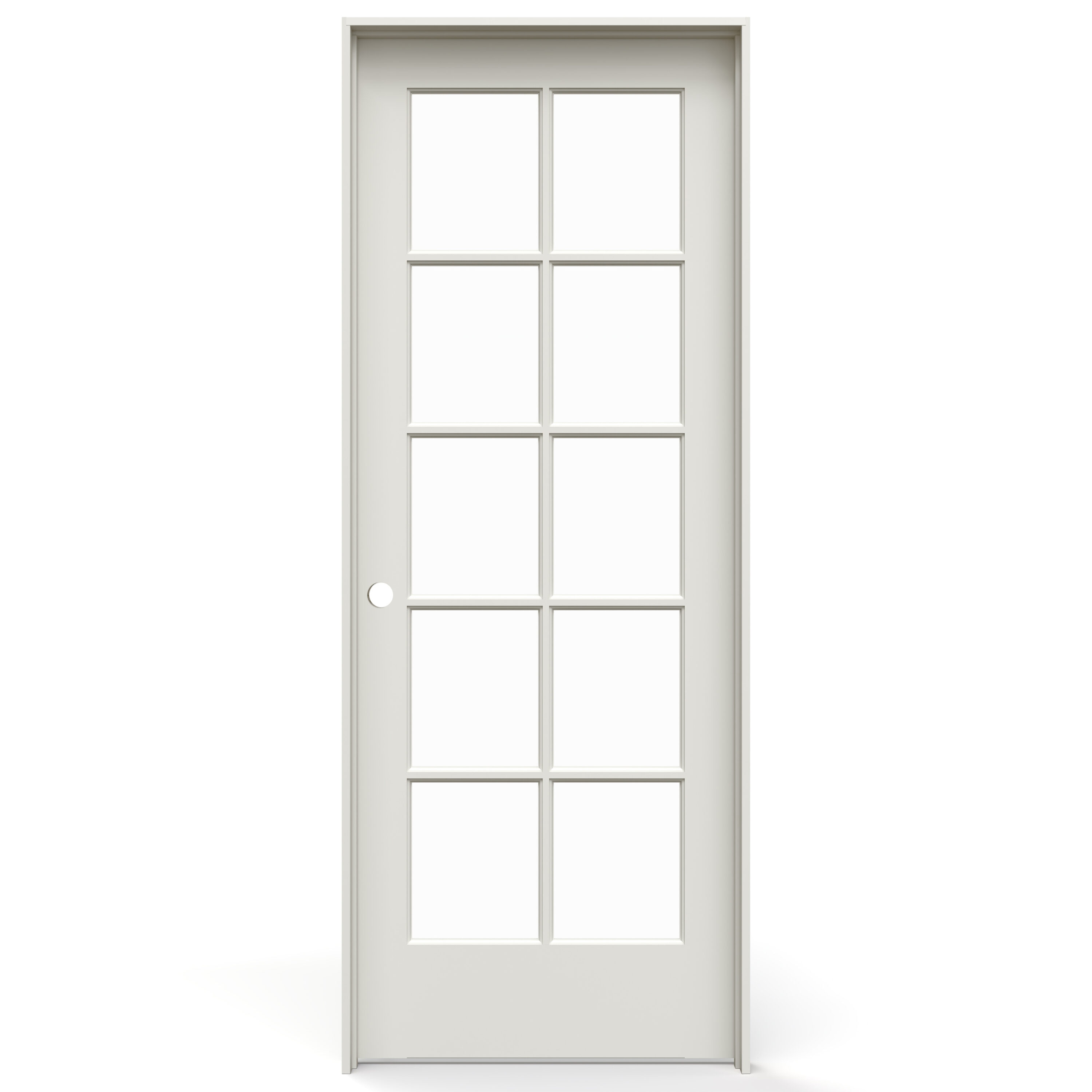 JELD-WEN LOWOLJW253700019 28-in x 80-in Primed Solid core Clear glass Right hand Smooth Primed Pine Wood Flat Jamb Single Prehung Interior Door