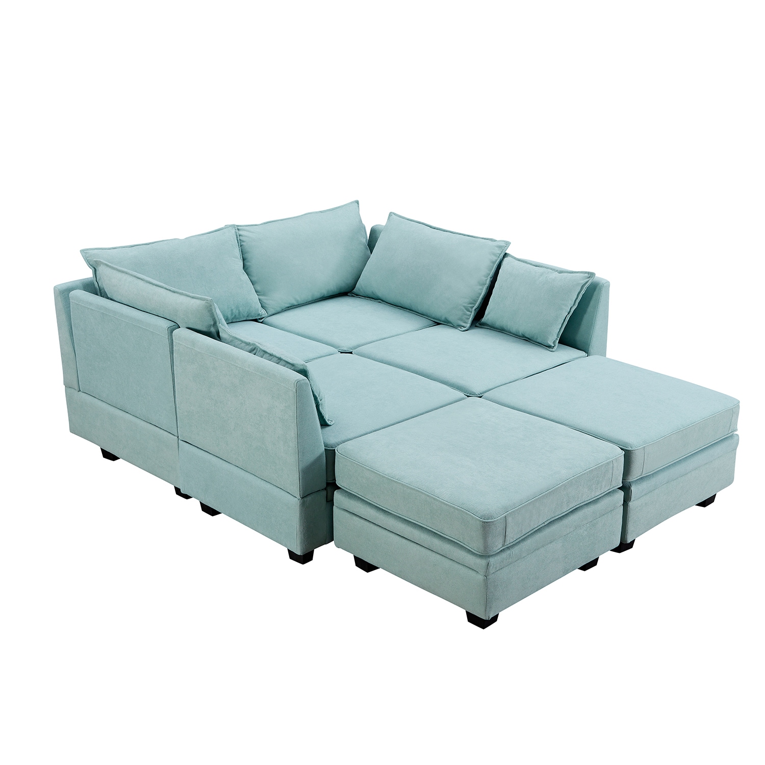 Bybafun YB9000051 115.1-Inches Modern Green Linen 6+ -seater Reclining Sectional