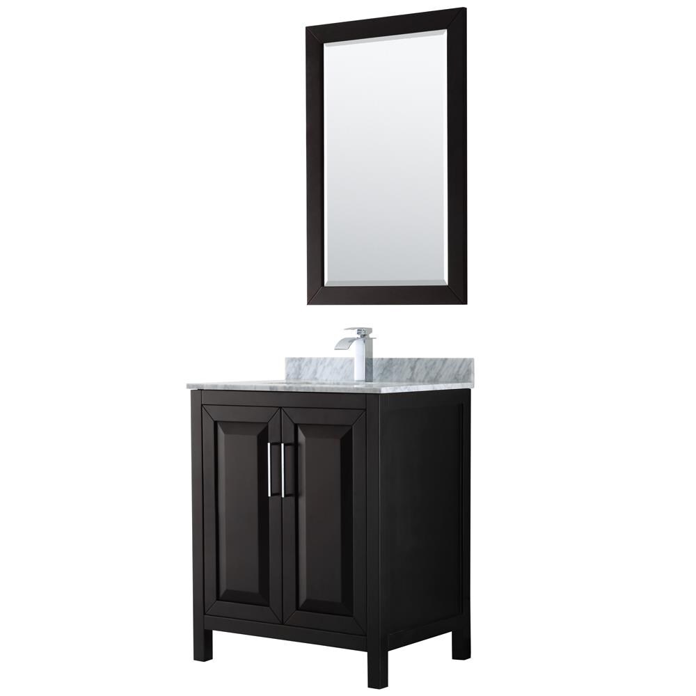 Wyndham Collection Daria 30-in Dark Espresso Single Sink Bathroom Vanity with White Carrara Marble Natural Marble Top (Mirror Included)