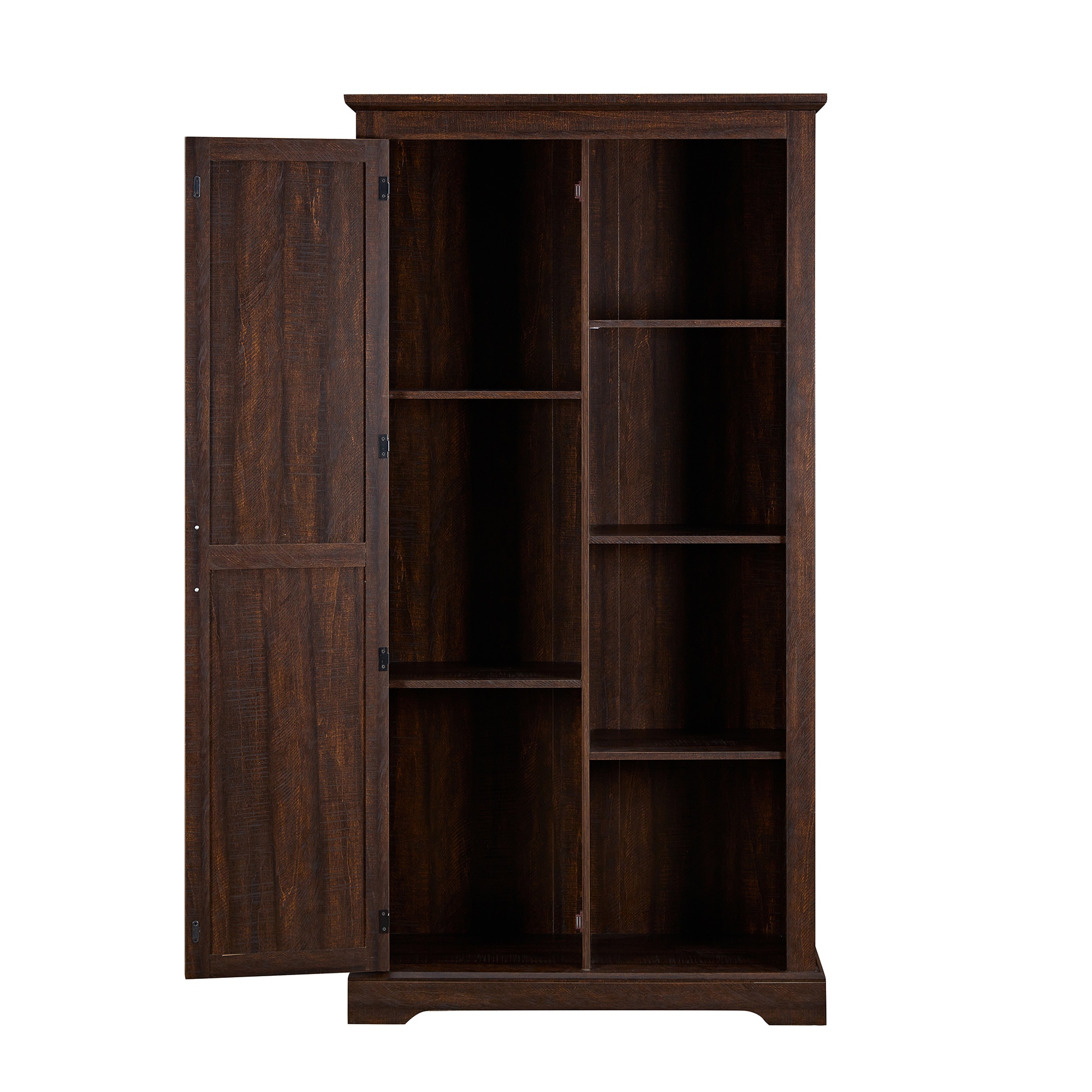 SINOFURN SYC500021BN Rustic Brown Reclaimed wood Pantry with Wine Storage